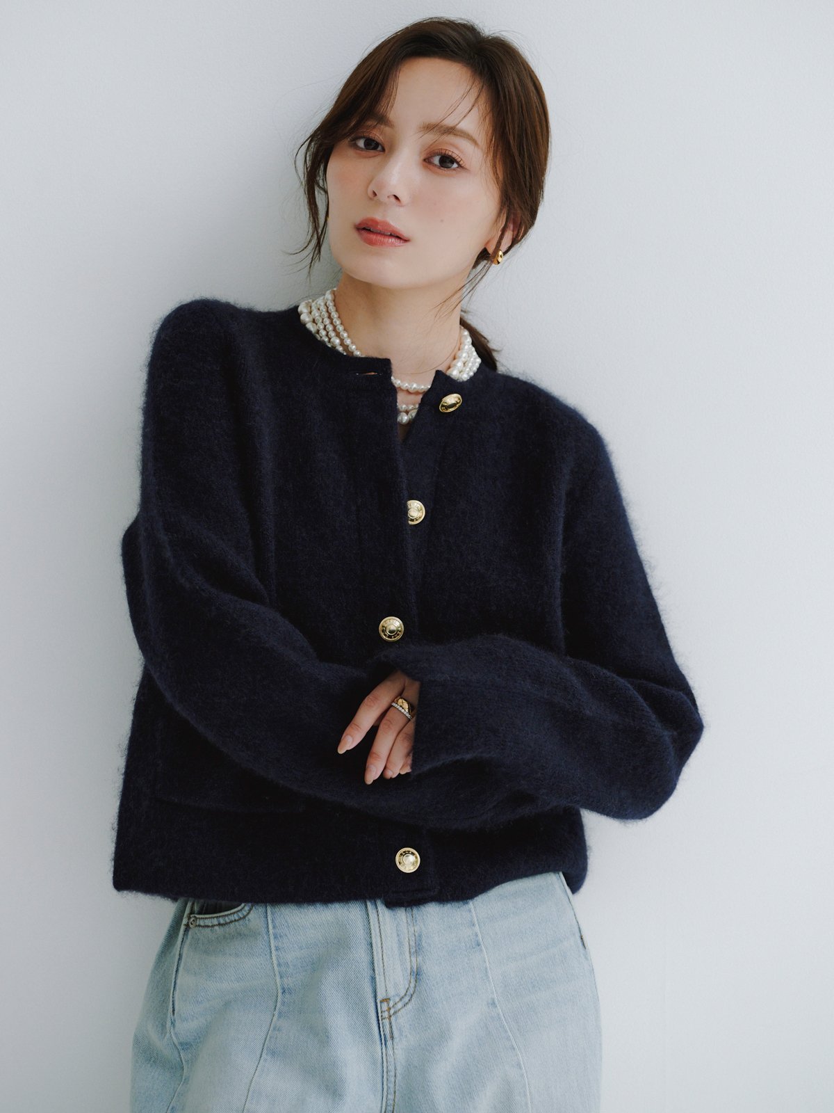 anuans｜カシミヤブレンドノーカラーニットジャケット | Rakuten