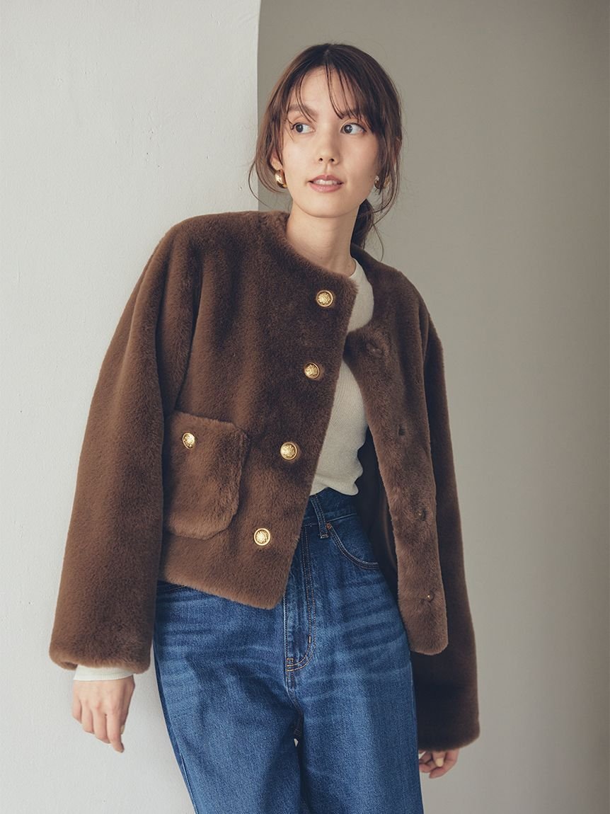 Mila Owen｜金釦クロップドファージャケット | Rakuten Fashion(楽天
