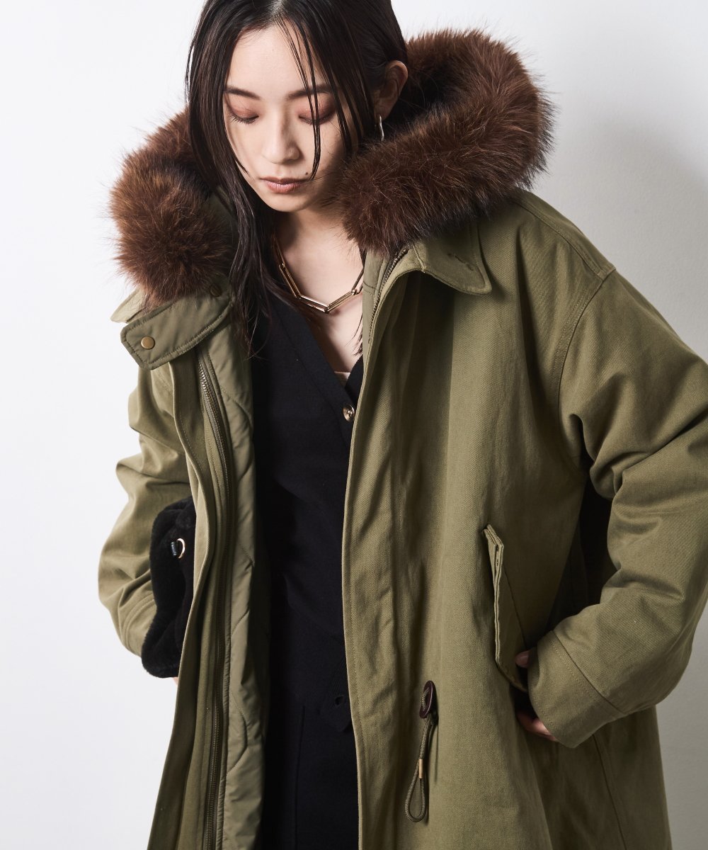 大きめ✨23区✨ダウンライナー付きモッズコート（３XL）カーキ　ラクーンファー 楽天市場】【期間限定価格】レディース モッズコート ラクーンファー