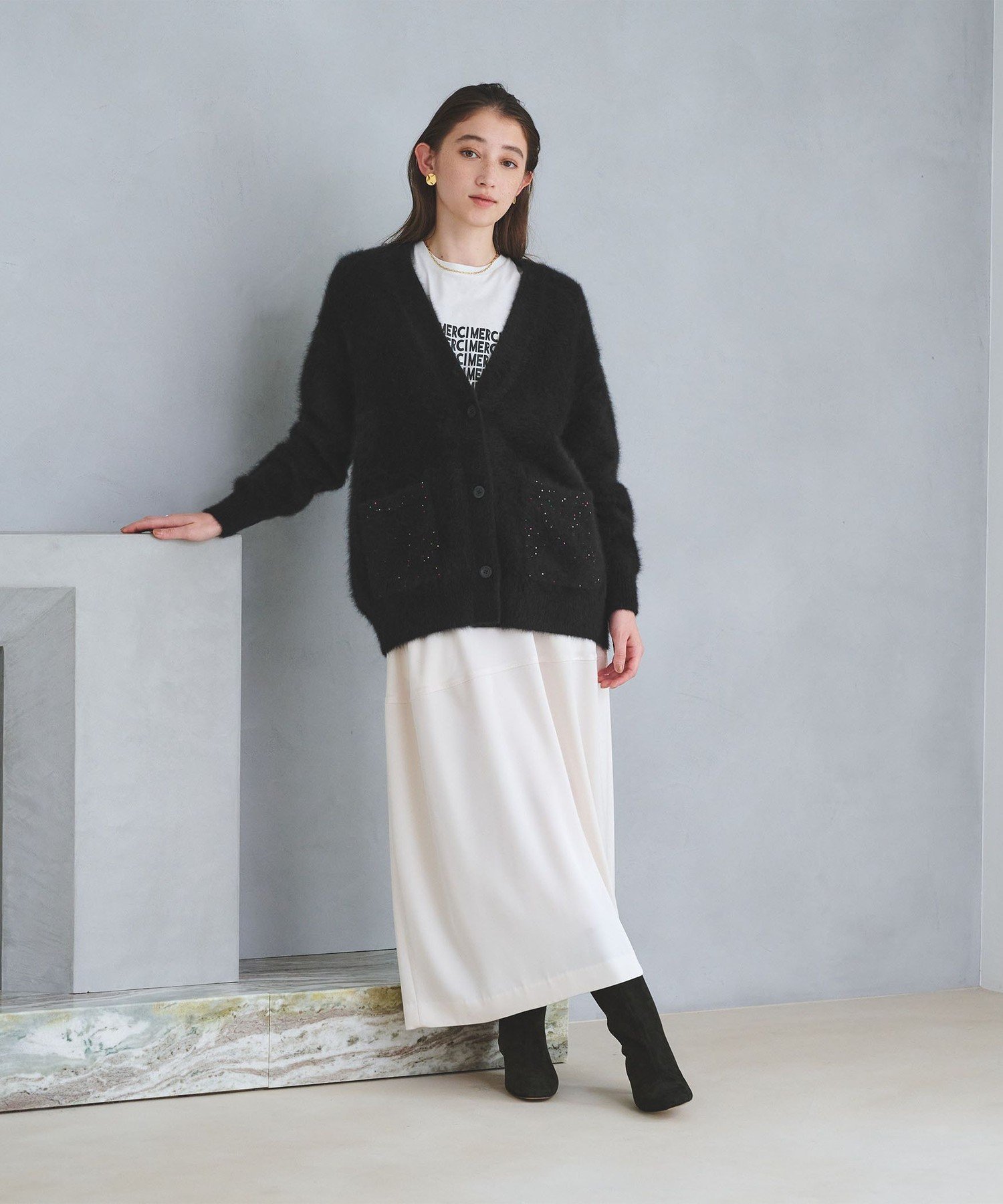 UNITED ARROWS｜フォックスカシミヤ スパンコール ミドル カーディガン