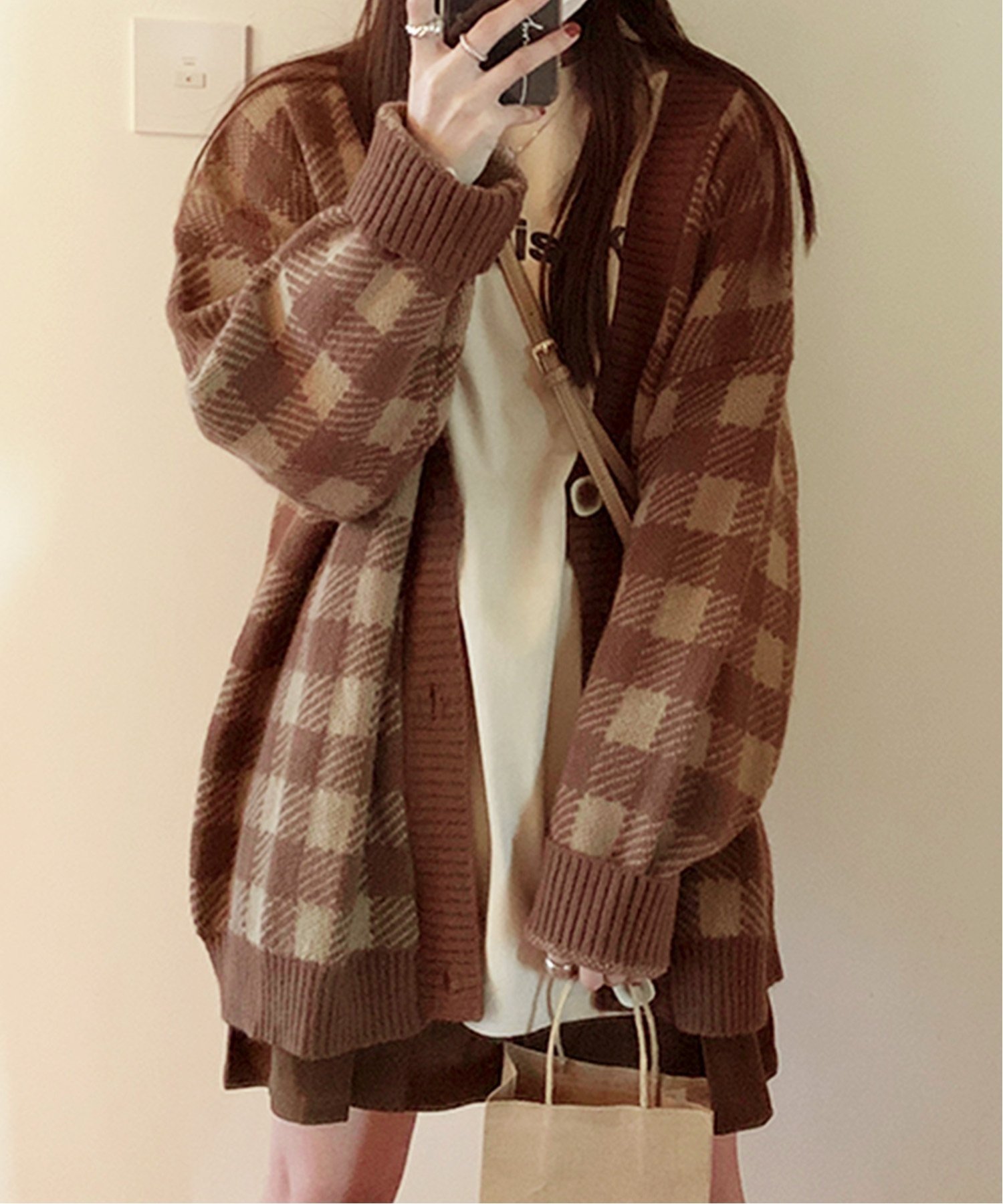 Amulet｜【Amulet】スクエアチェック柄ニットカーディガン | Rakuten