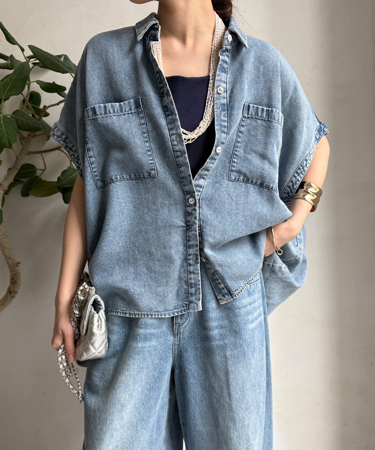 DOUDOU｜リヨセルデニムバック切替シャツ | Rakuten Fashion(楽天