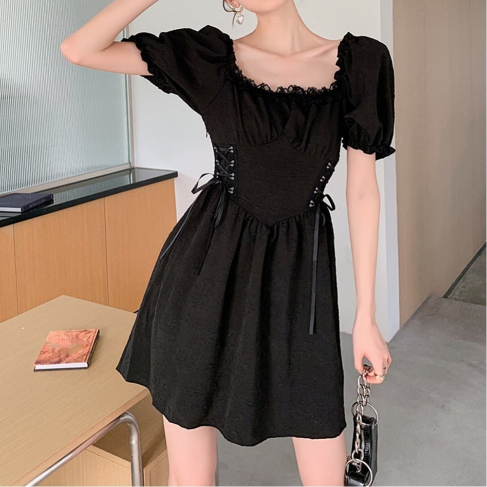 miniministore｜スクエアネック ミニワンピース無地パフ袖 | Rakuten