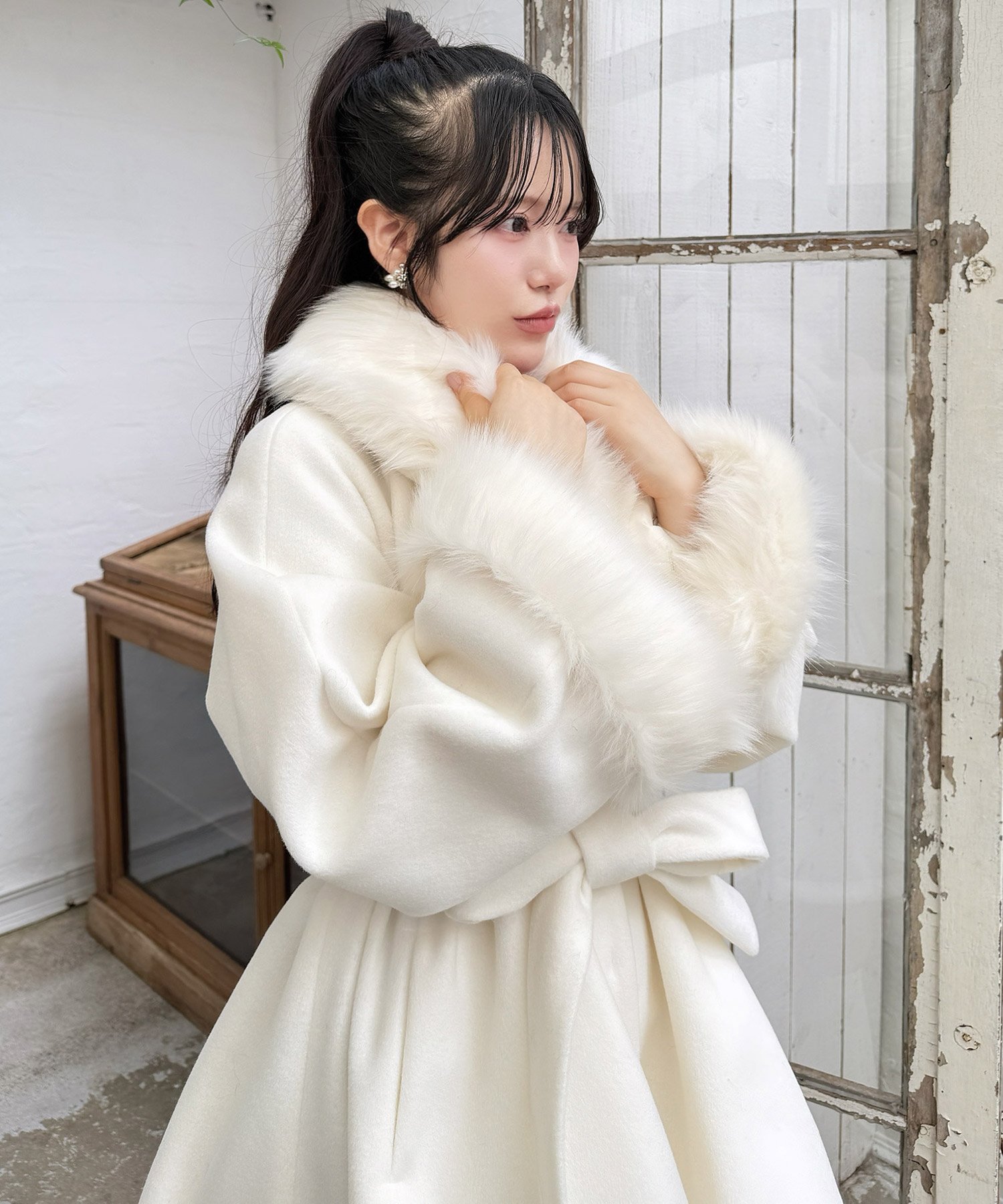 ROYAL PARTY｜ファー付ポンチョ風コート | Rakuten Fashion(楽天