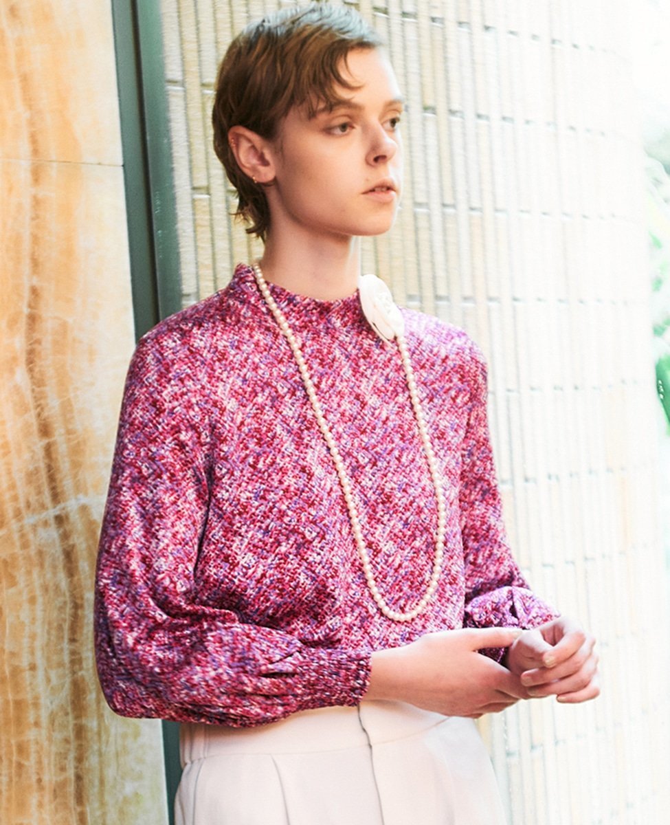 TOMORROWLAND｜アネモネプリント ギャザースタンドカラーブラウス