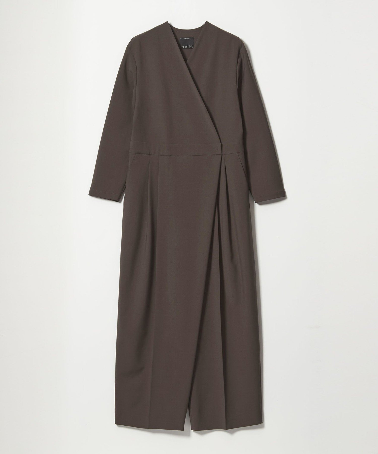 【conte】ヘリンボーンVネックオールインワン　ネイビー THREE FIFTY STANDARD ヘリンボーン柄のオールインワン〈ネイビー