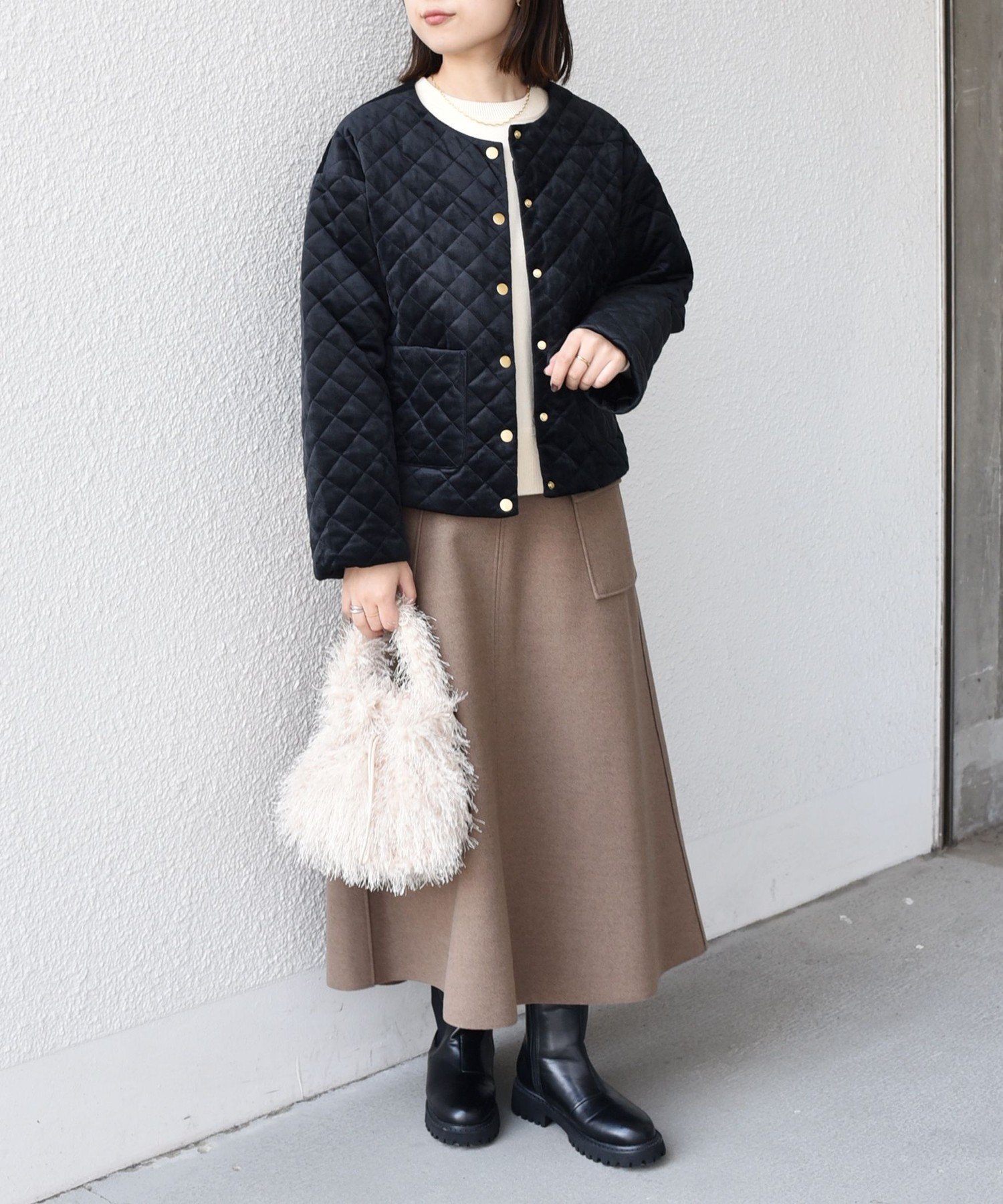 SHIPS｜SHIPS Colors:ポリエステルベロア ノーカラー キルティング