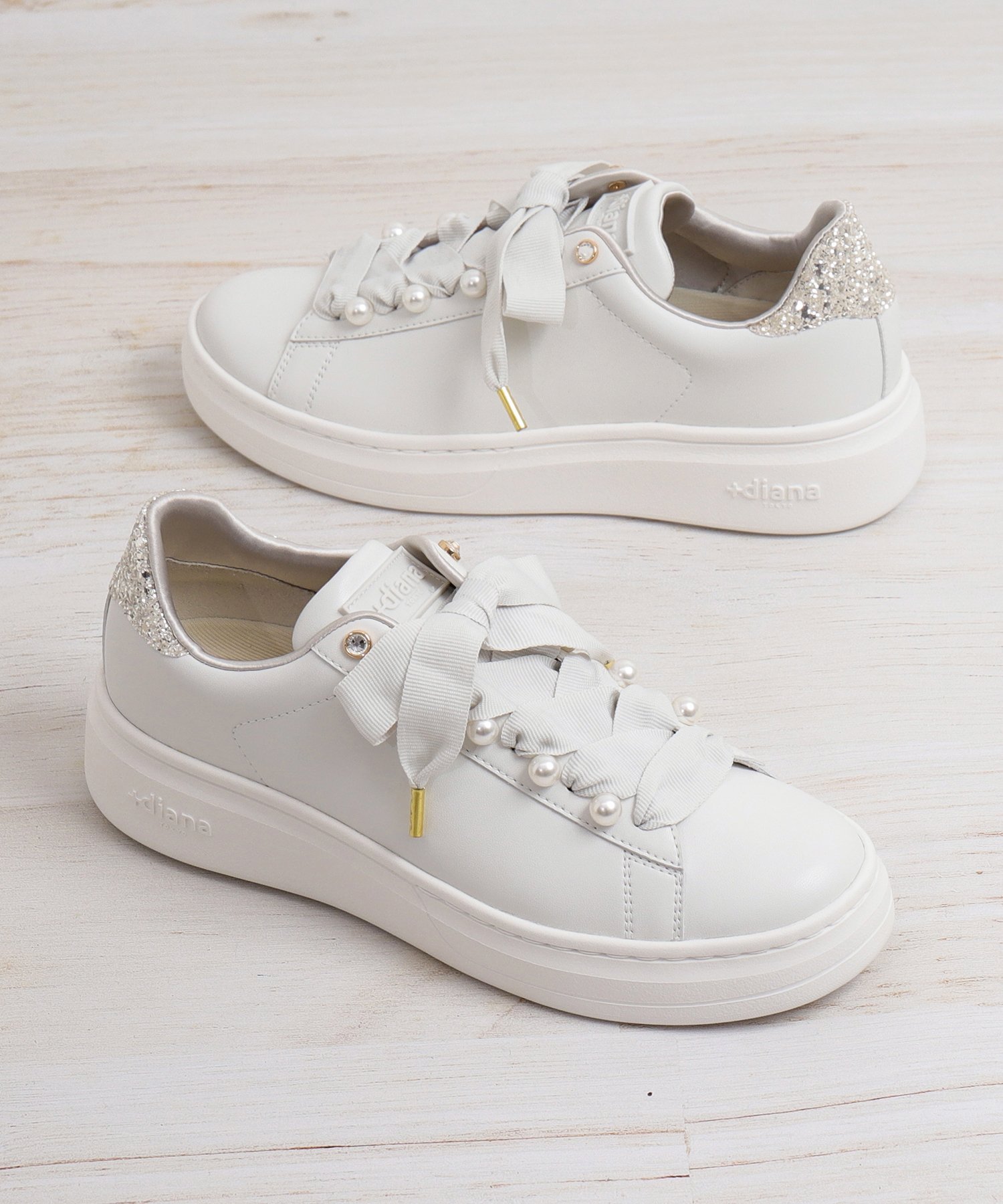 diana｜パールビジュー付きリボンスニーカー | Rakuten Fashion(楽天