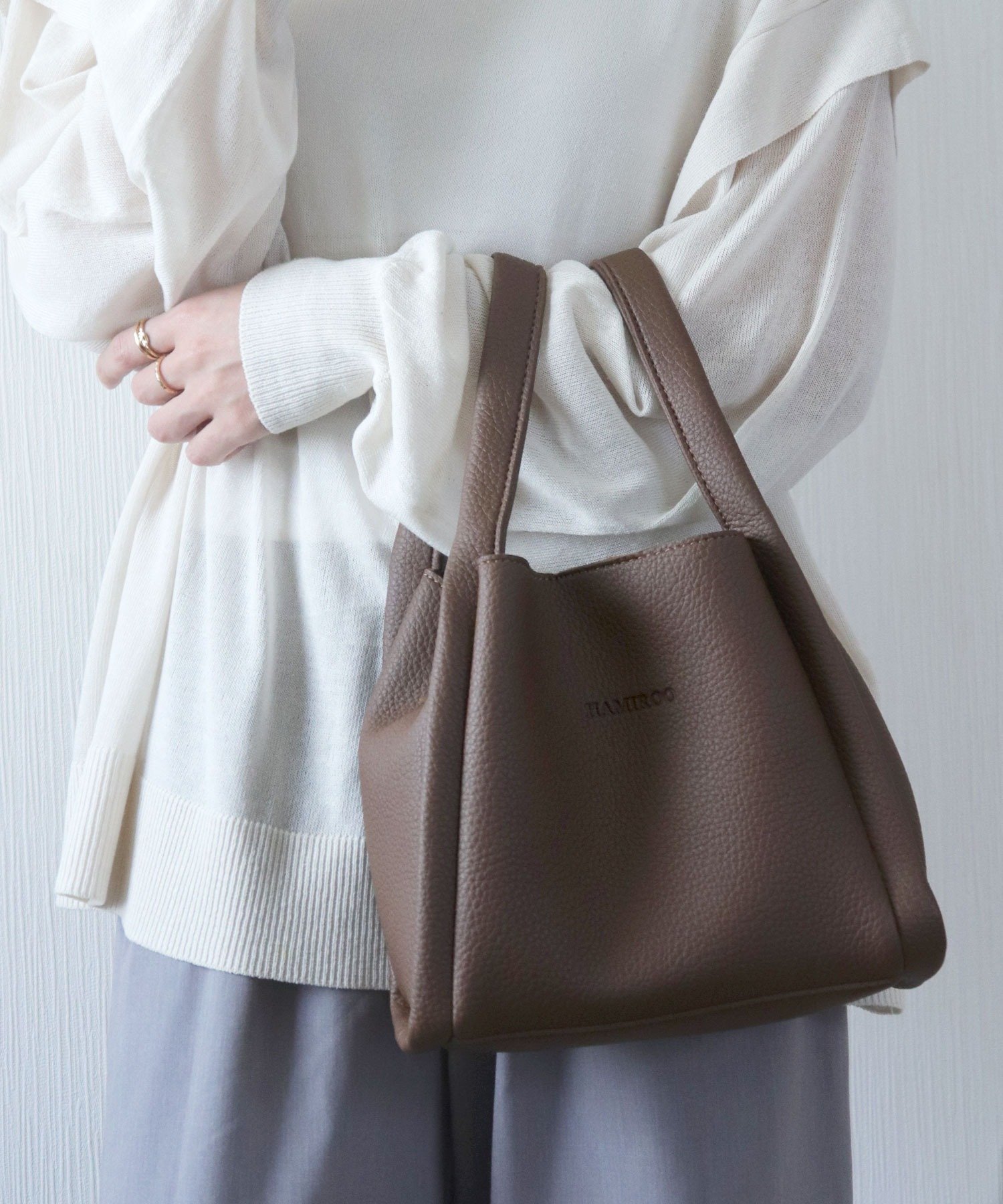 florist｜ポーチ付/3点セット/2WAY シュリンクレザーキューブバッグ