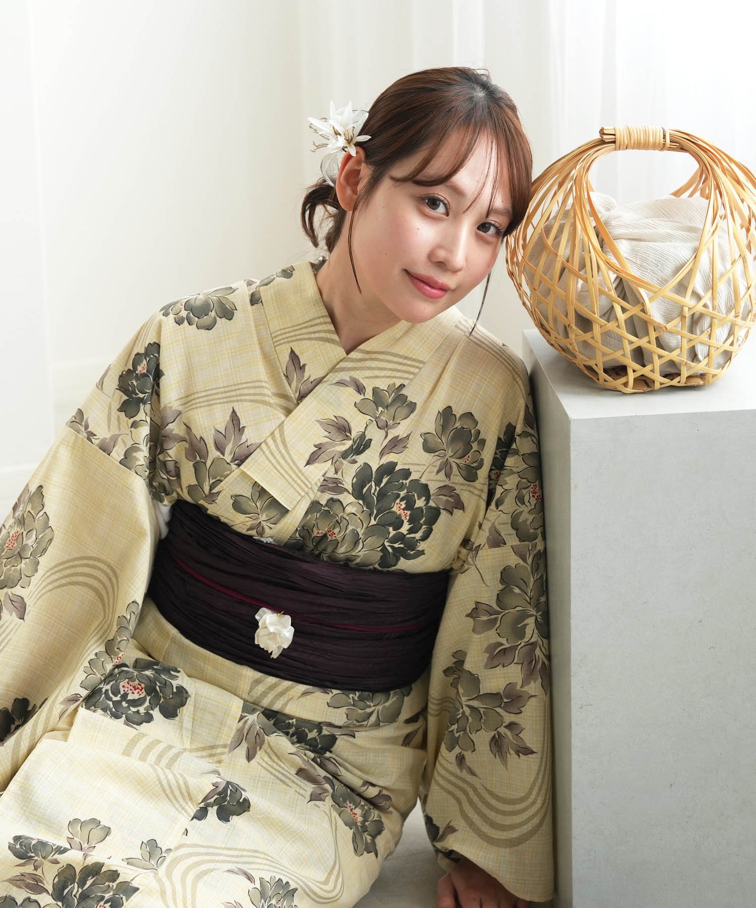 utatane｜浴衣3点セット 綿麻 儚い牡丹 | Rakuten Fashion(楽天