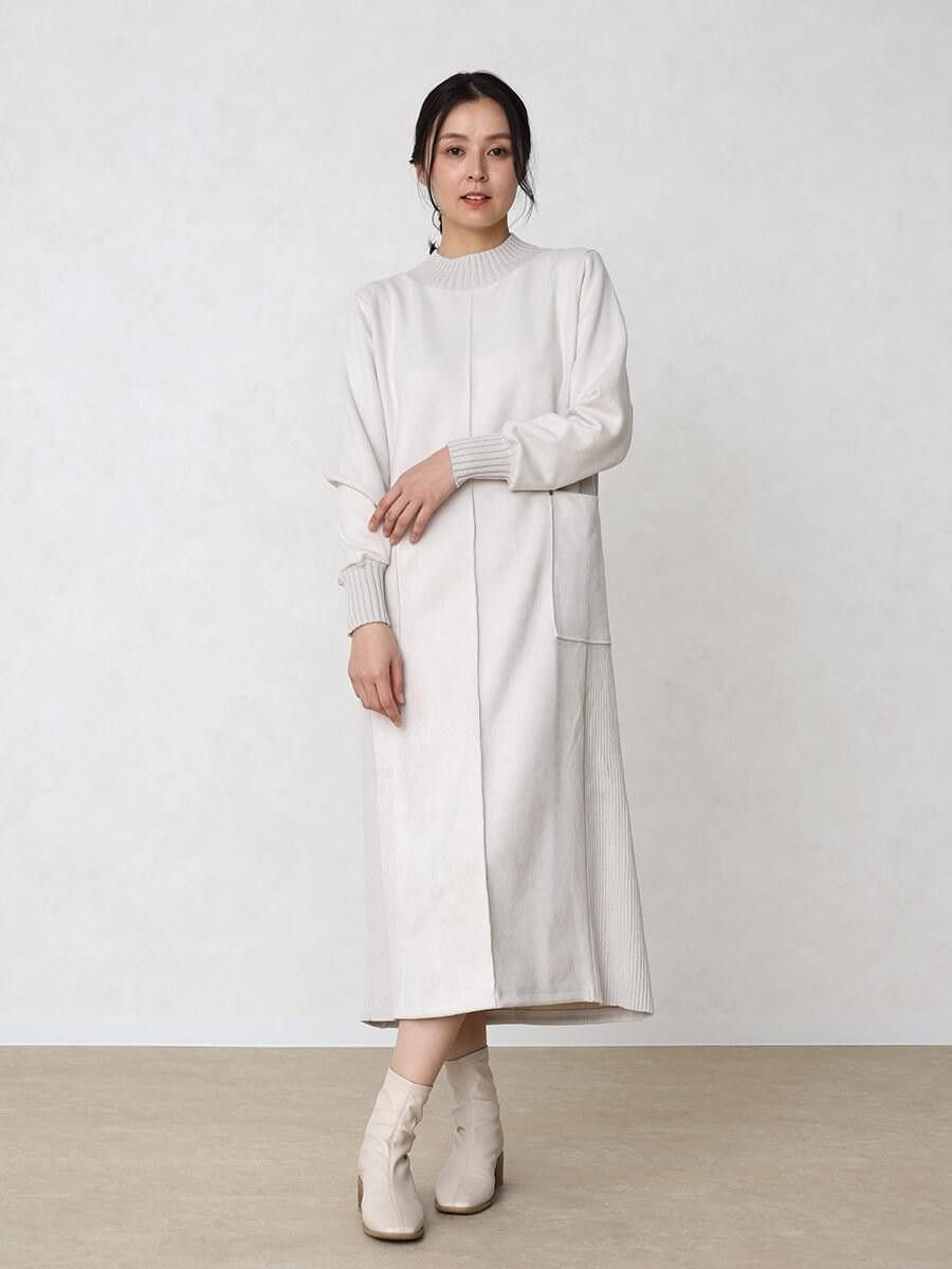 LASUD｜フェイクスエード×リブハイネックワンピース | Rakuten Fashion