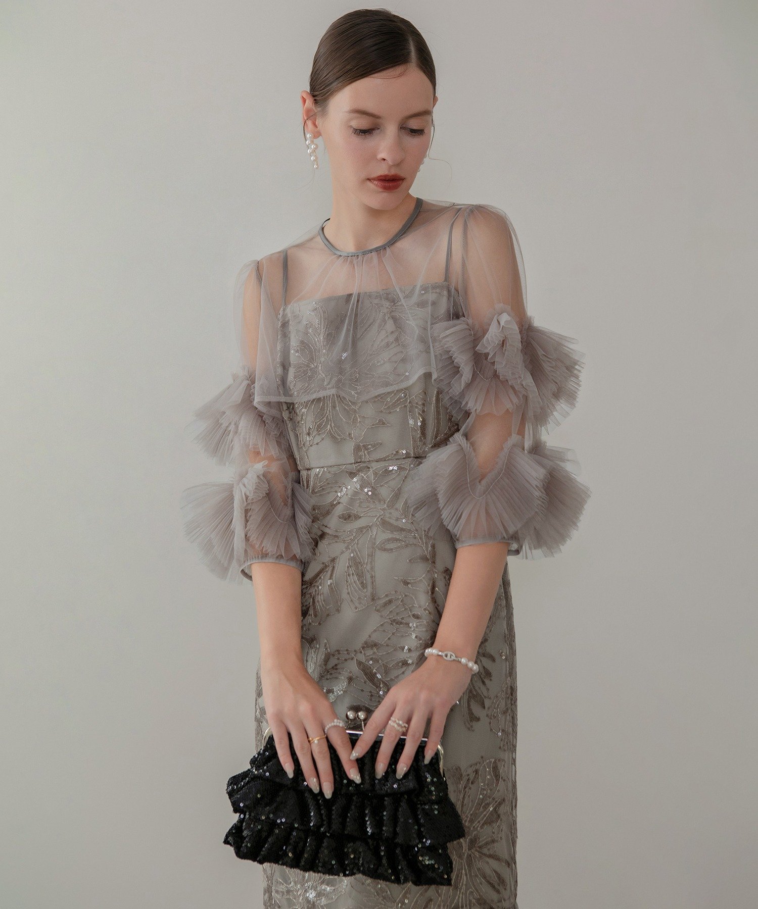 Leja｜Leja-フラワースパンコールチュールフリルスリーブIライン