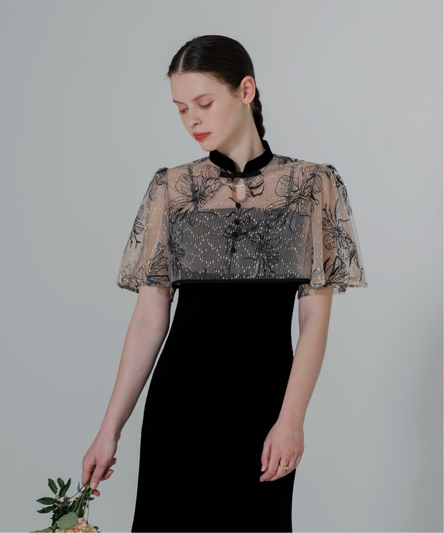 Leja｜LEJA/配色パイピング花柄ボレロ付きベロアマーメイドキャミ