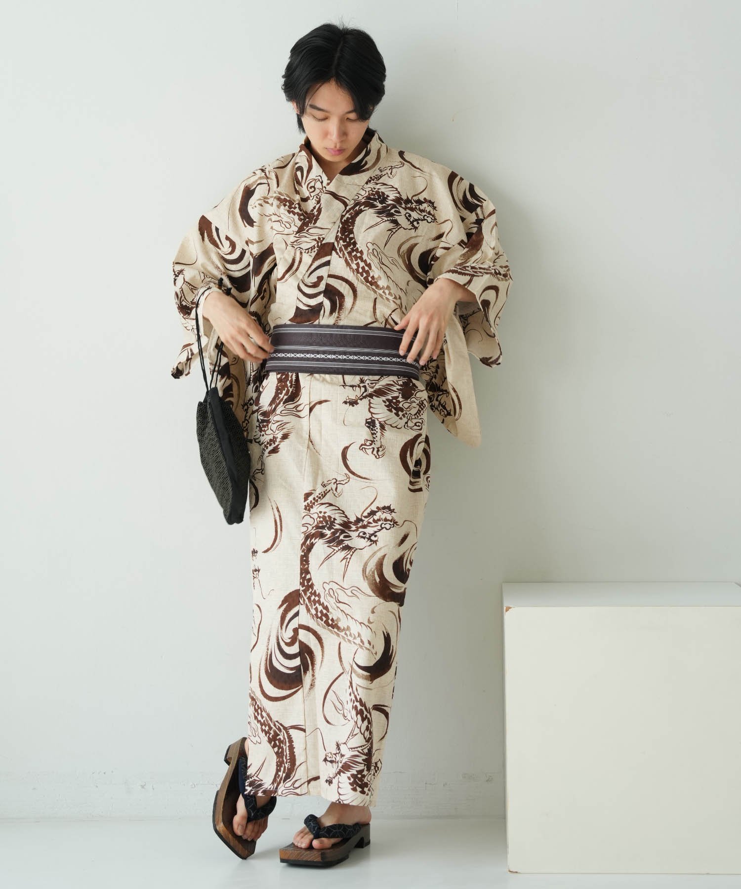 utatane｜ニコアンティーク 高級変わり織 メンズ 浴衣3点セット 砂色に