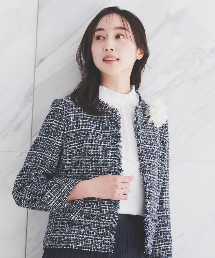 UNTITLED｜【入卒/セレモニー/通勤】ラメツイード ノーカラー