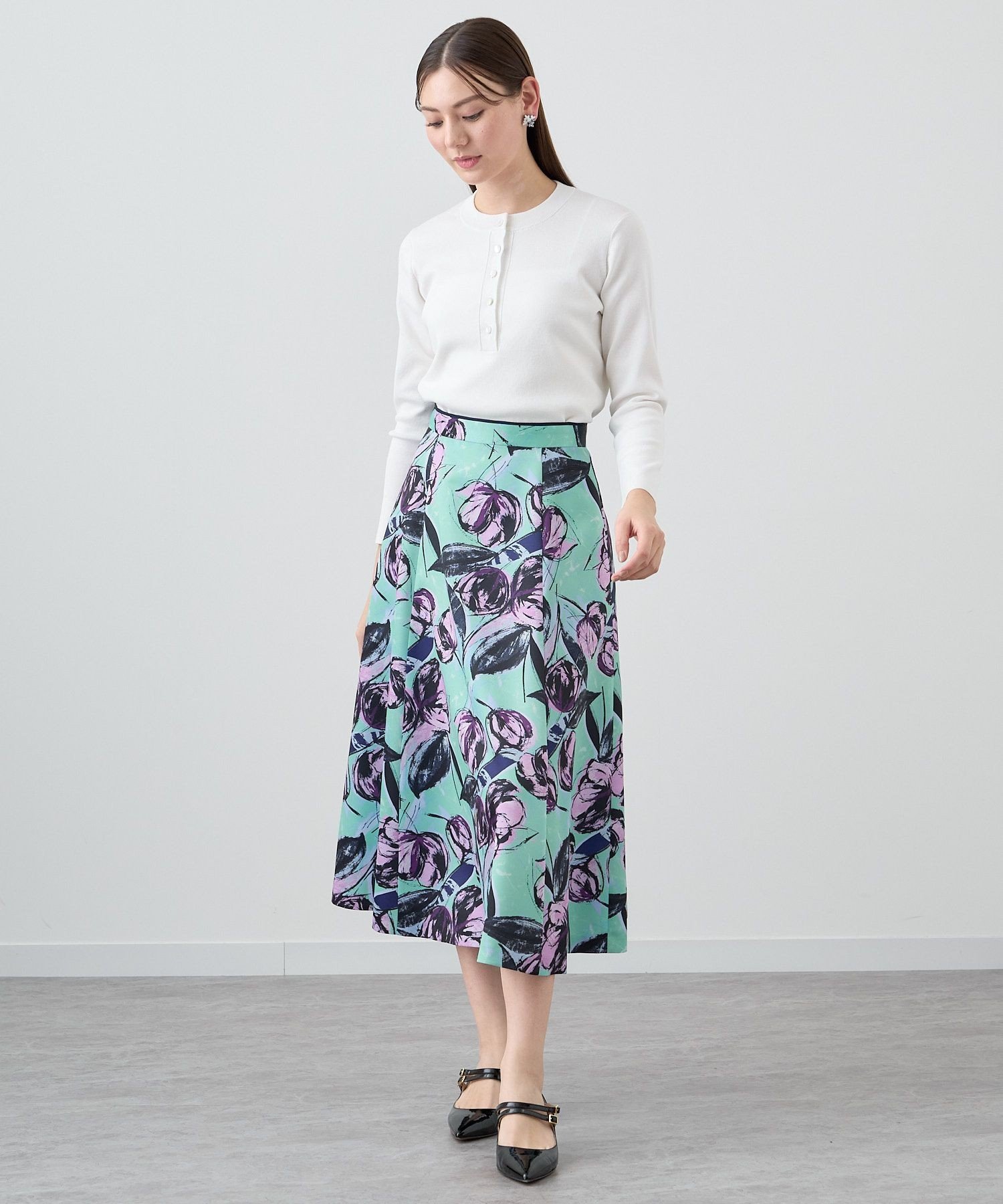 ANAYI｜ドローイングフラワープリントフレアスカート | Rakuten