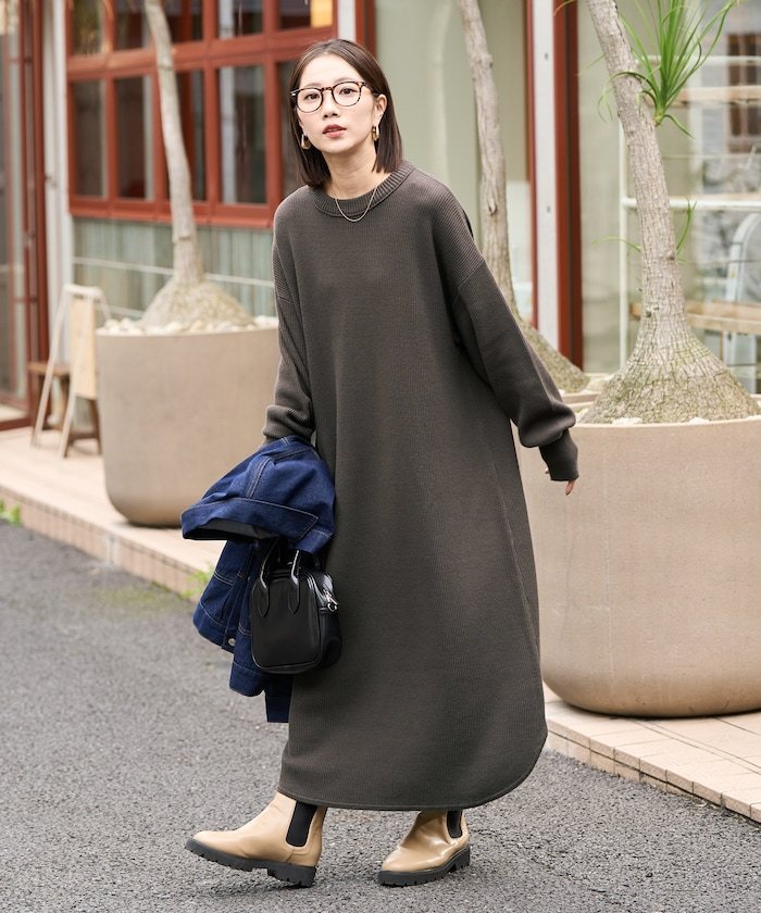 FREAK'S STORE｜片畔 コットン クルーネック ニット ワンピ【限定展開