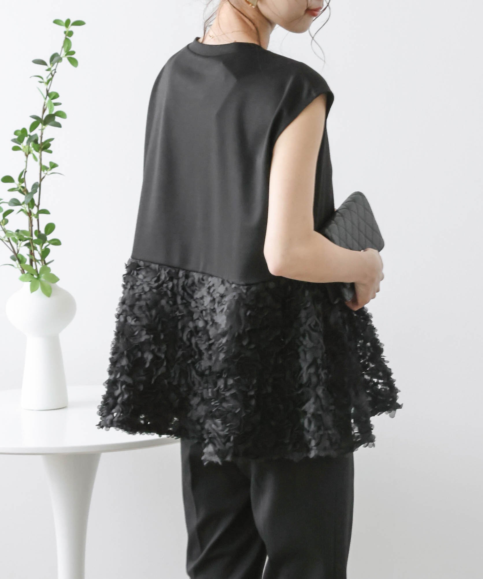 セルフポートレイト 3Dフラワー ペプラムトップス 総レース 切替 花柄