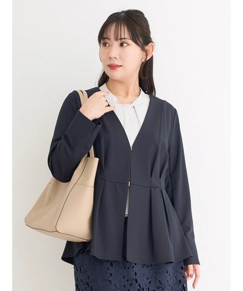 Re-J&SUPURE｜【接触冷感】【ストレッチツイル】ノーカラーペプラム