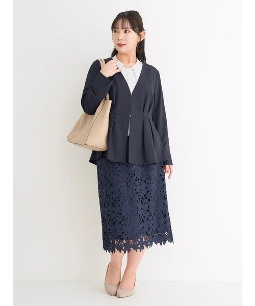 Re-J&SUPURE｜【接触冷感】【ストレッチツイル】ノーカラーペプラム