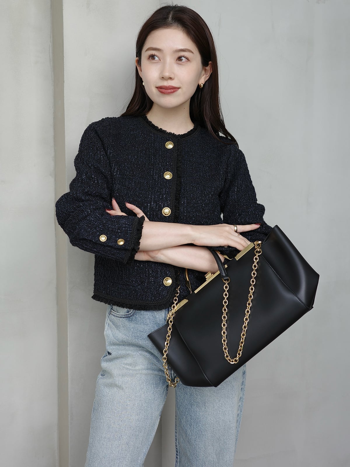 anuans｜クラシカルノーカラーニットジャケット | Rakuten Fashion