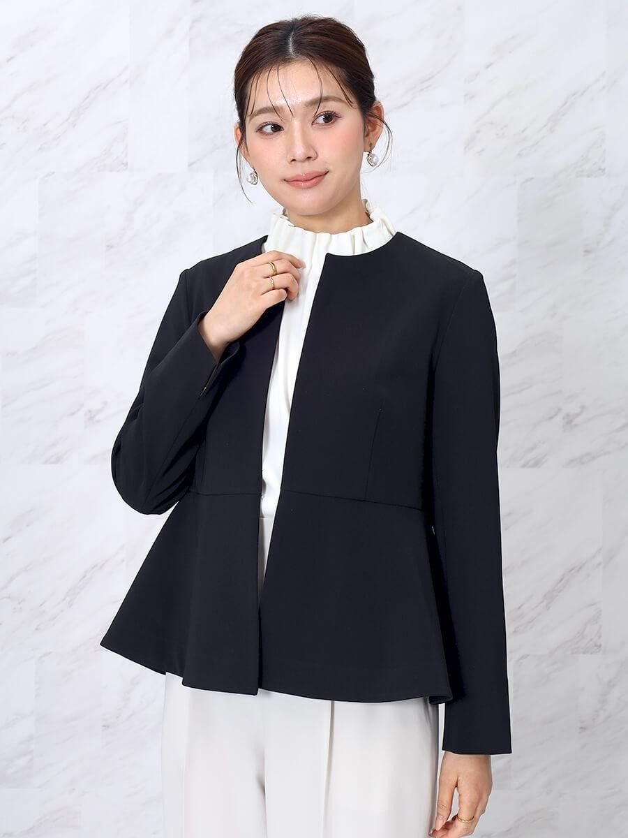 Vin｜ハイストレッチノーカラーペプラムジャケット | Rakuten Fashion