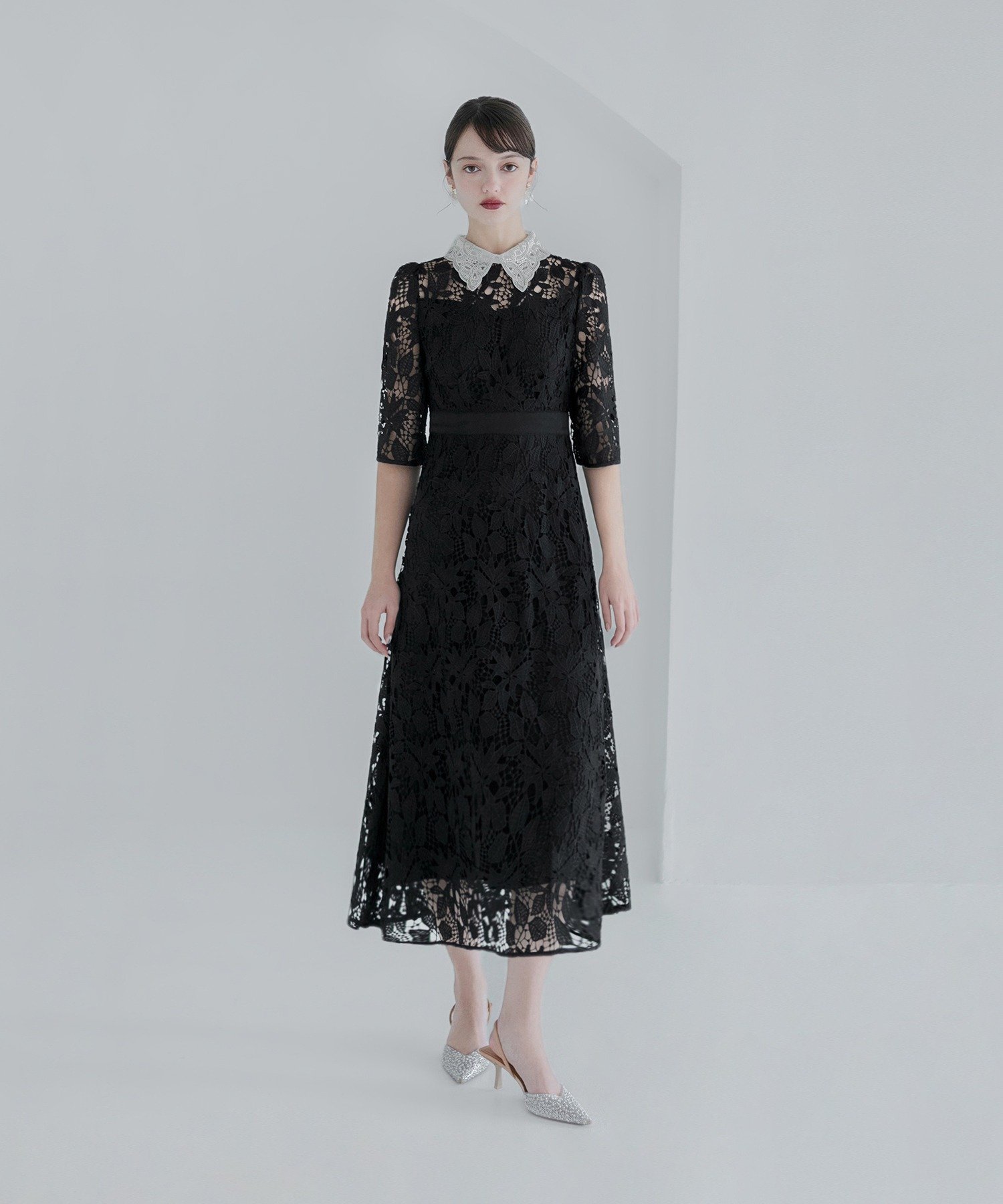 Leja｜花柄レースビジューカラーAラインドレス結婚式 パーティー