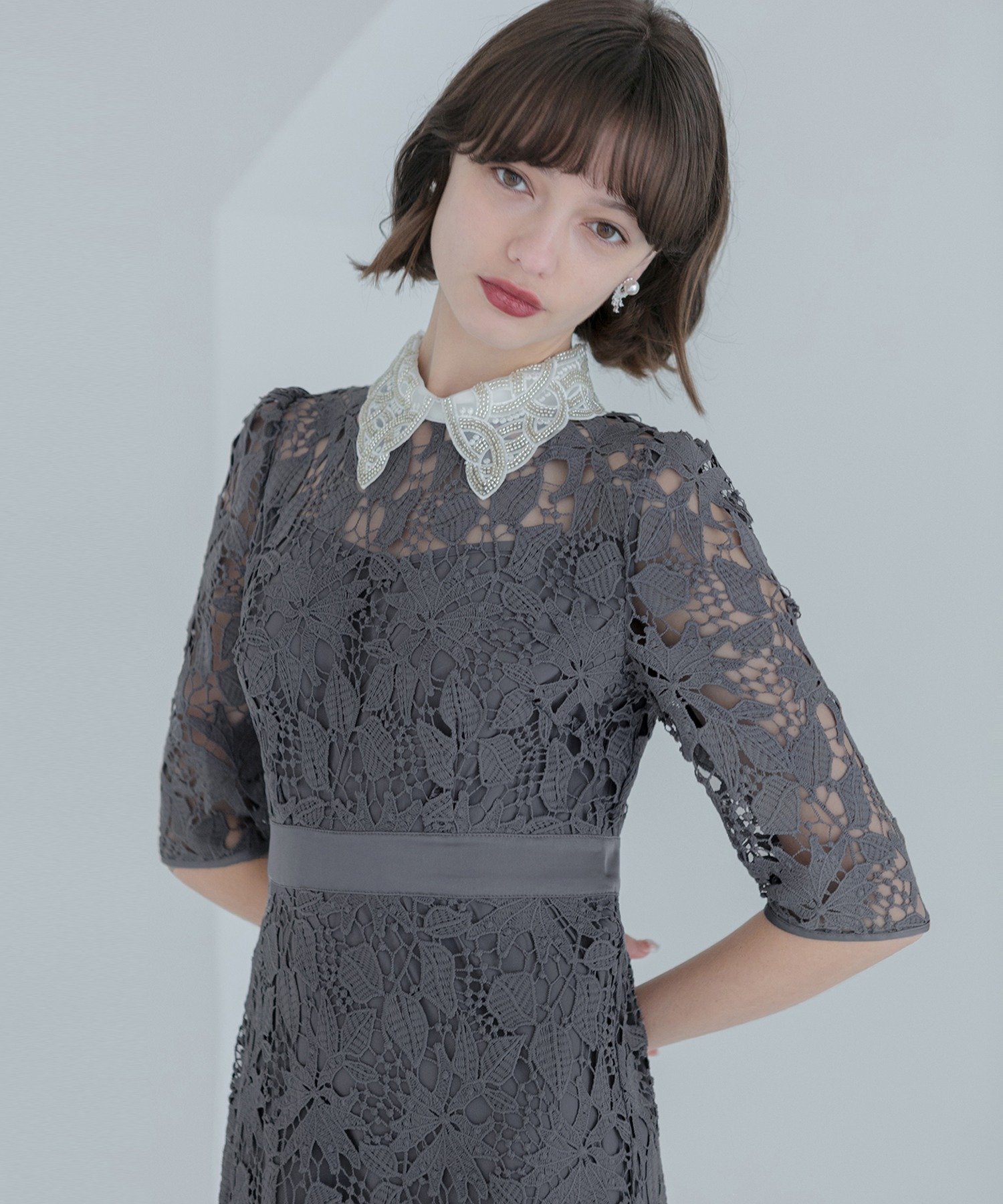 Leja｜花柄レースビジューカラーAラインドレス結婚式 パーティー