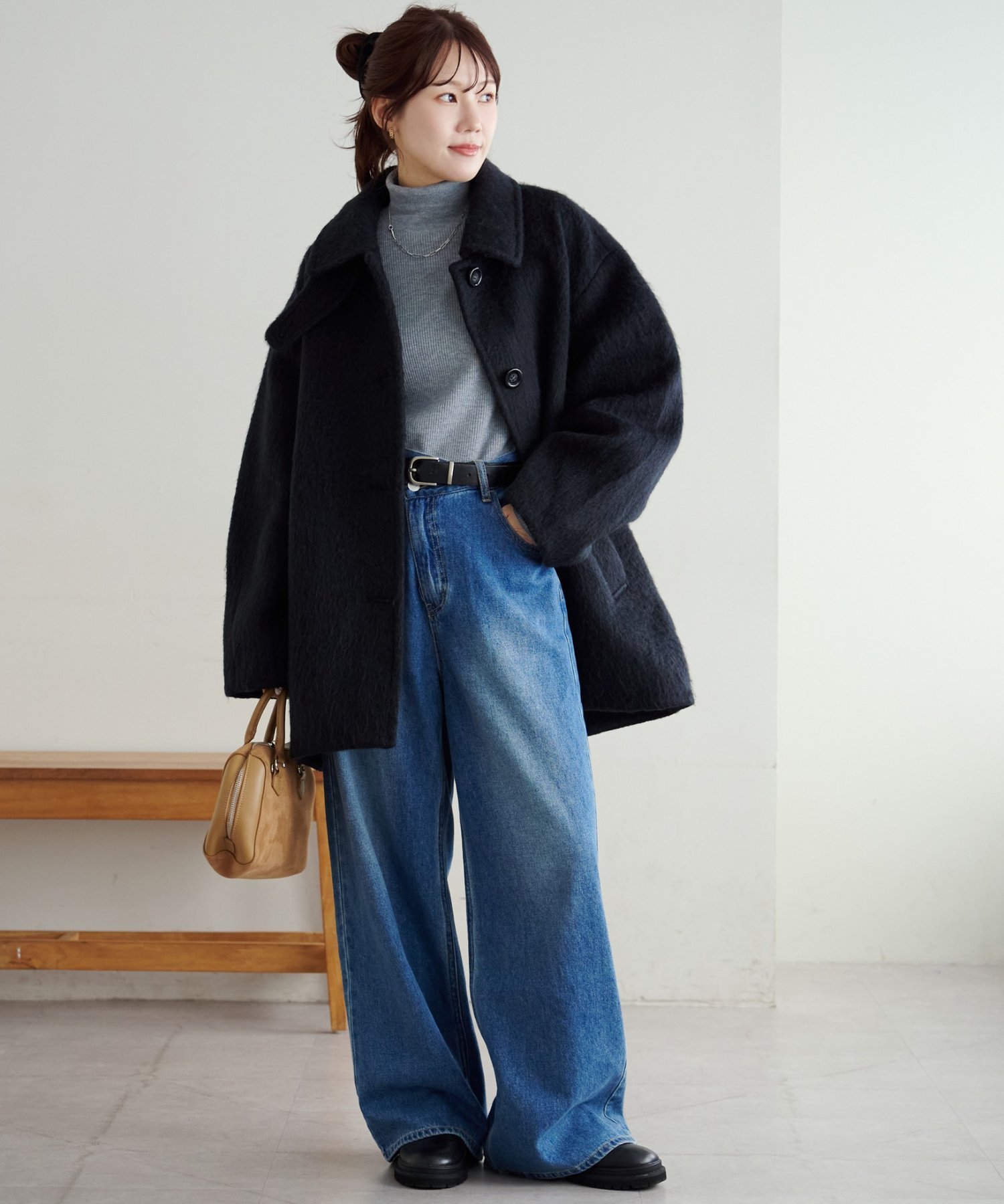 Discoat｜【着こなしやすい】ステンカラーシャギーミドルコート