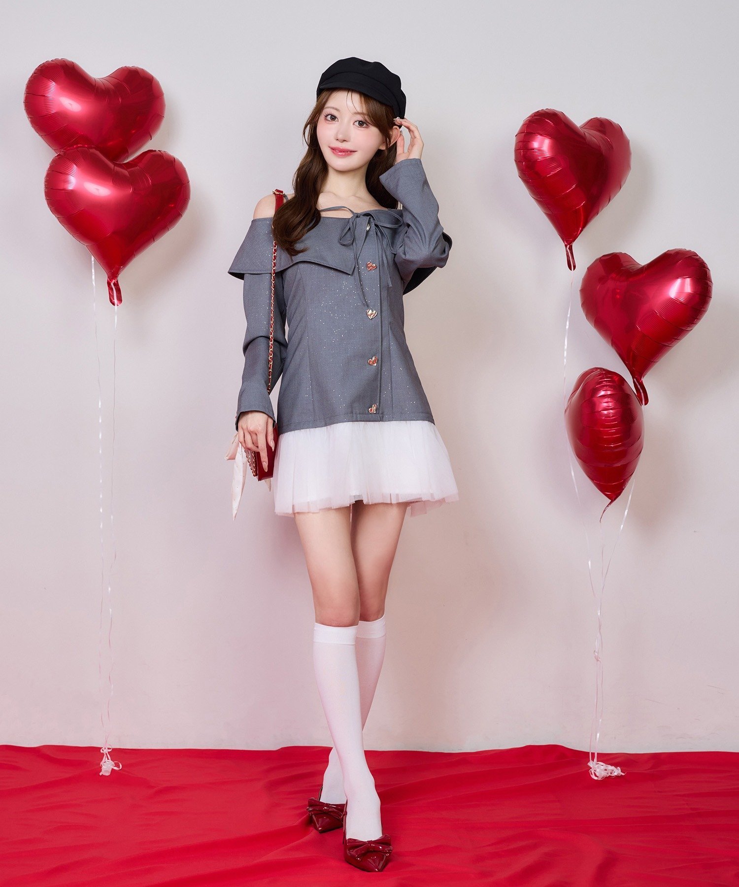 one after another NICE CLAUP｜ハートボタン切替ミニワンピース