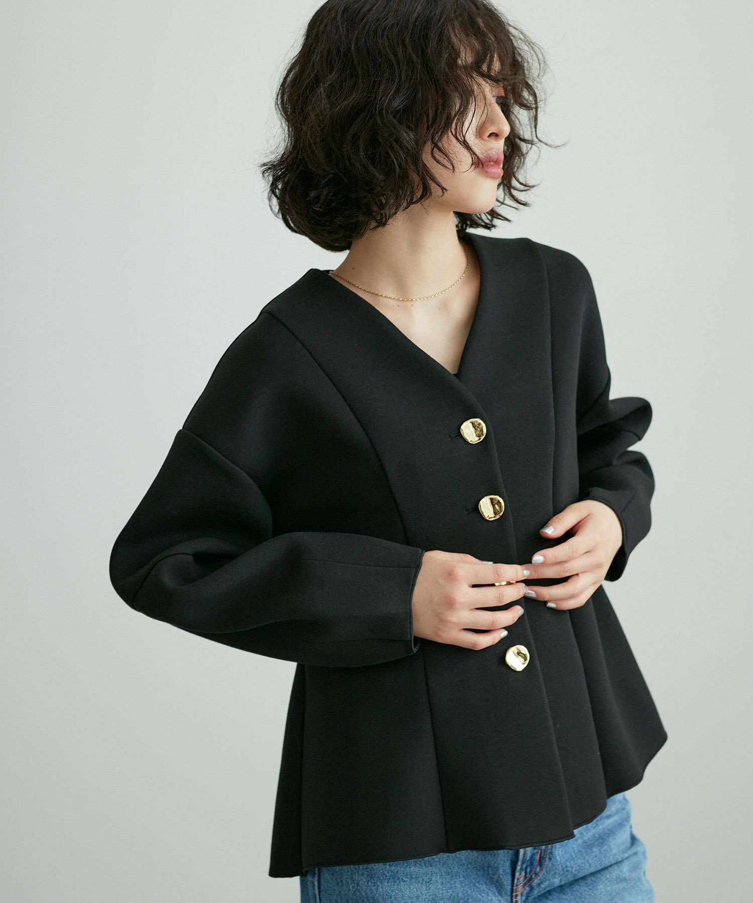 ADAM ET ROPE'｜ミックスボタンペプラムカーディガン | Rakuten