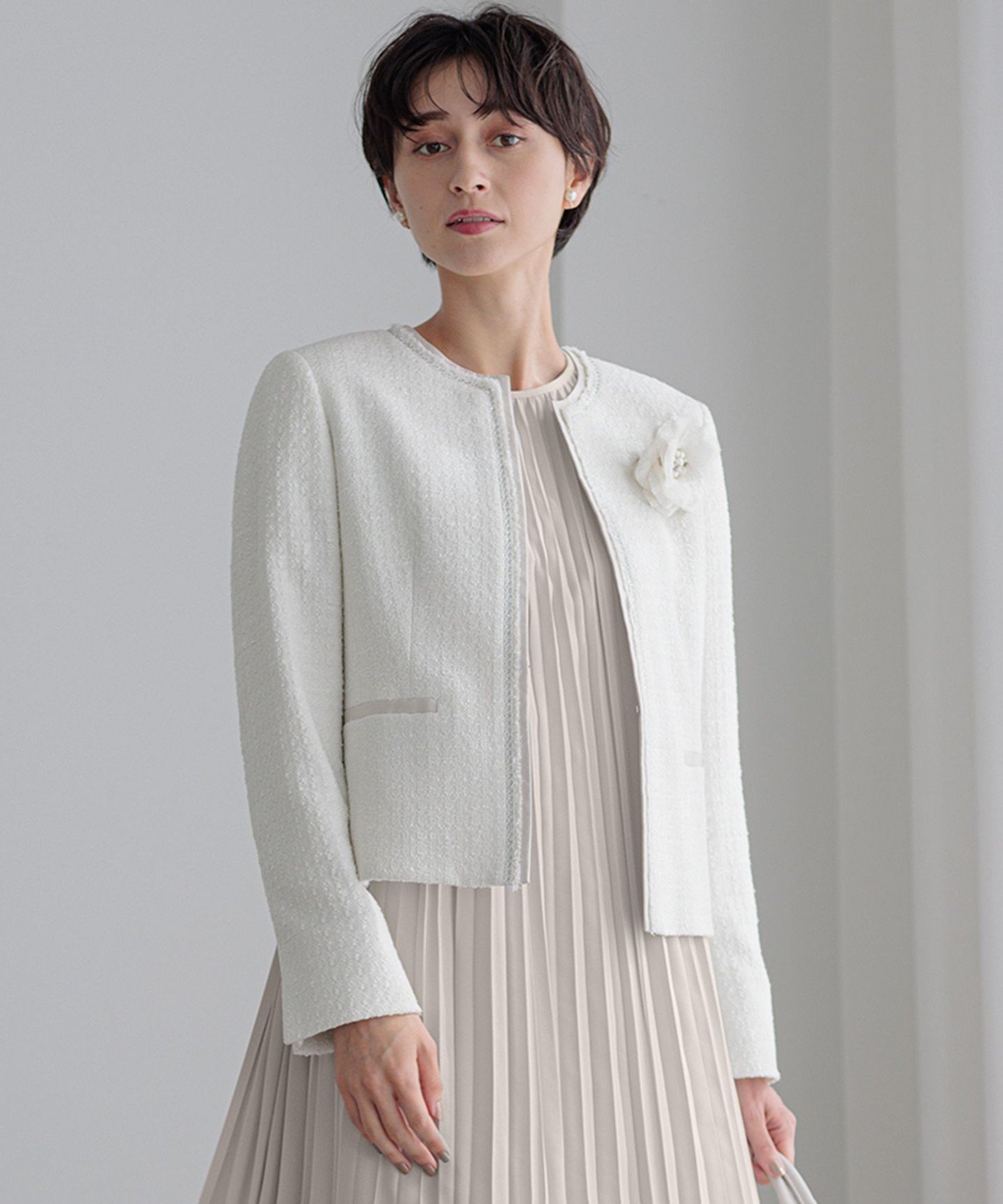 23区｜【セットアップ対応】シャインツイードストレッチ ノーカラー