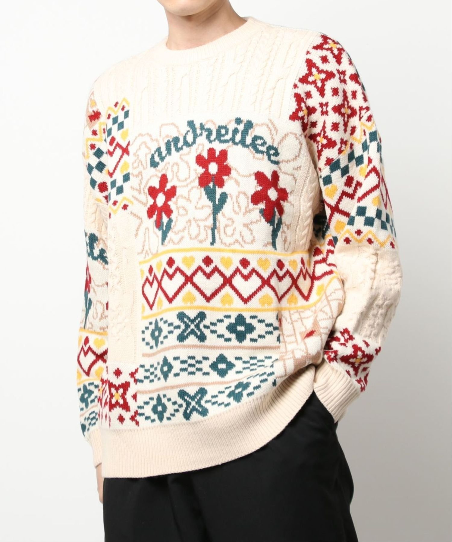 aimoha｜HOOK/(U)パッチワーク模様ニット風スウェット | Rakuten