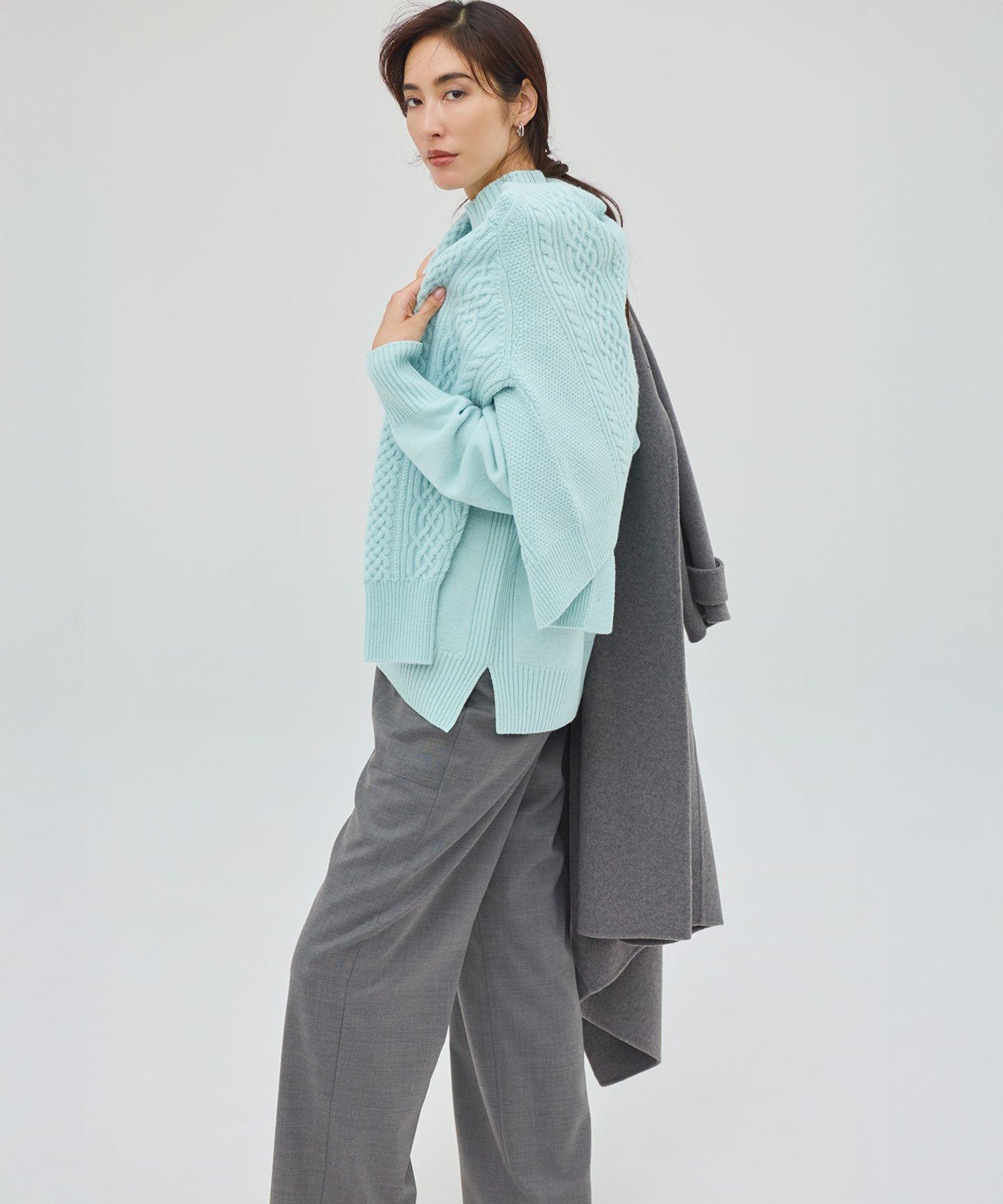 23区｜【洗える】カシミヤブレンド ケーブルニットカーディガン