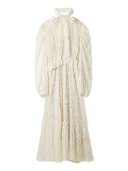 LILY BROWN｜ボウタイ付きフリンジジャガードペプラムワンピース