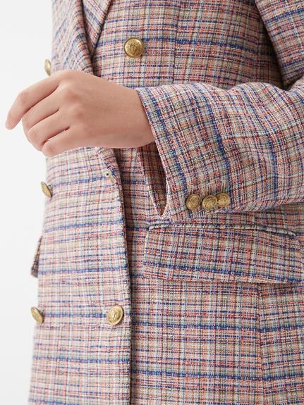 Mila Owen｜金釦ダブルブレストツイードロングブレザー | Rakuten