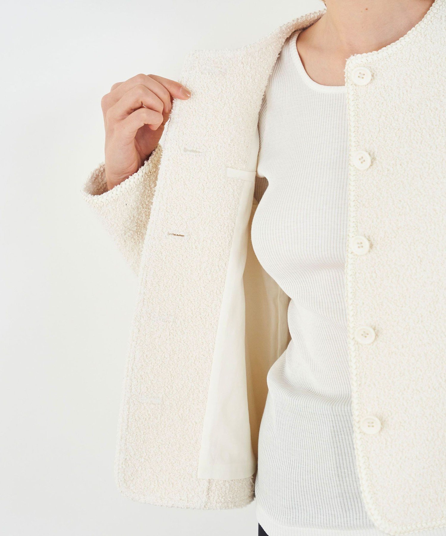 TOMORROWLAND｜コットンブークレー クルーネックジャケット | Rakuten