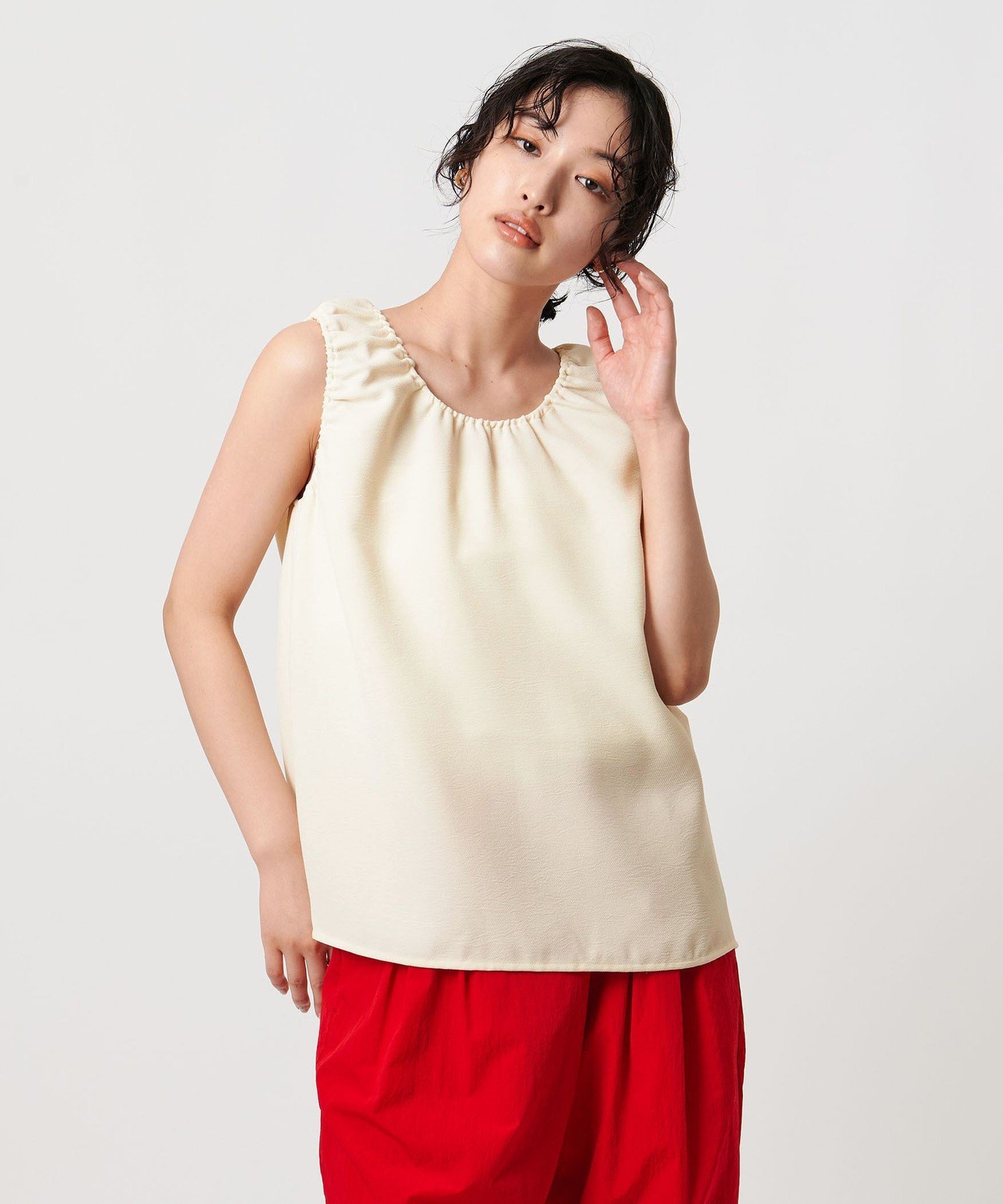 楽天市場】ノースリーブ ギャザー ブラウスの通販