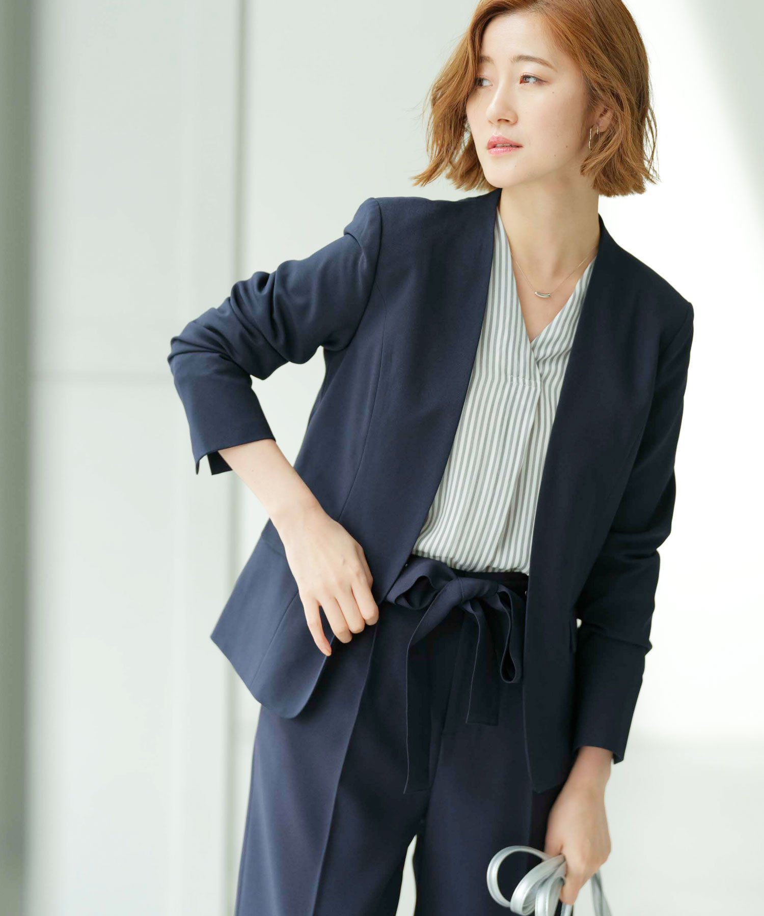 GeeRA｜【2点セットアップ】洗えるノーカラーワイドパンツスーツ