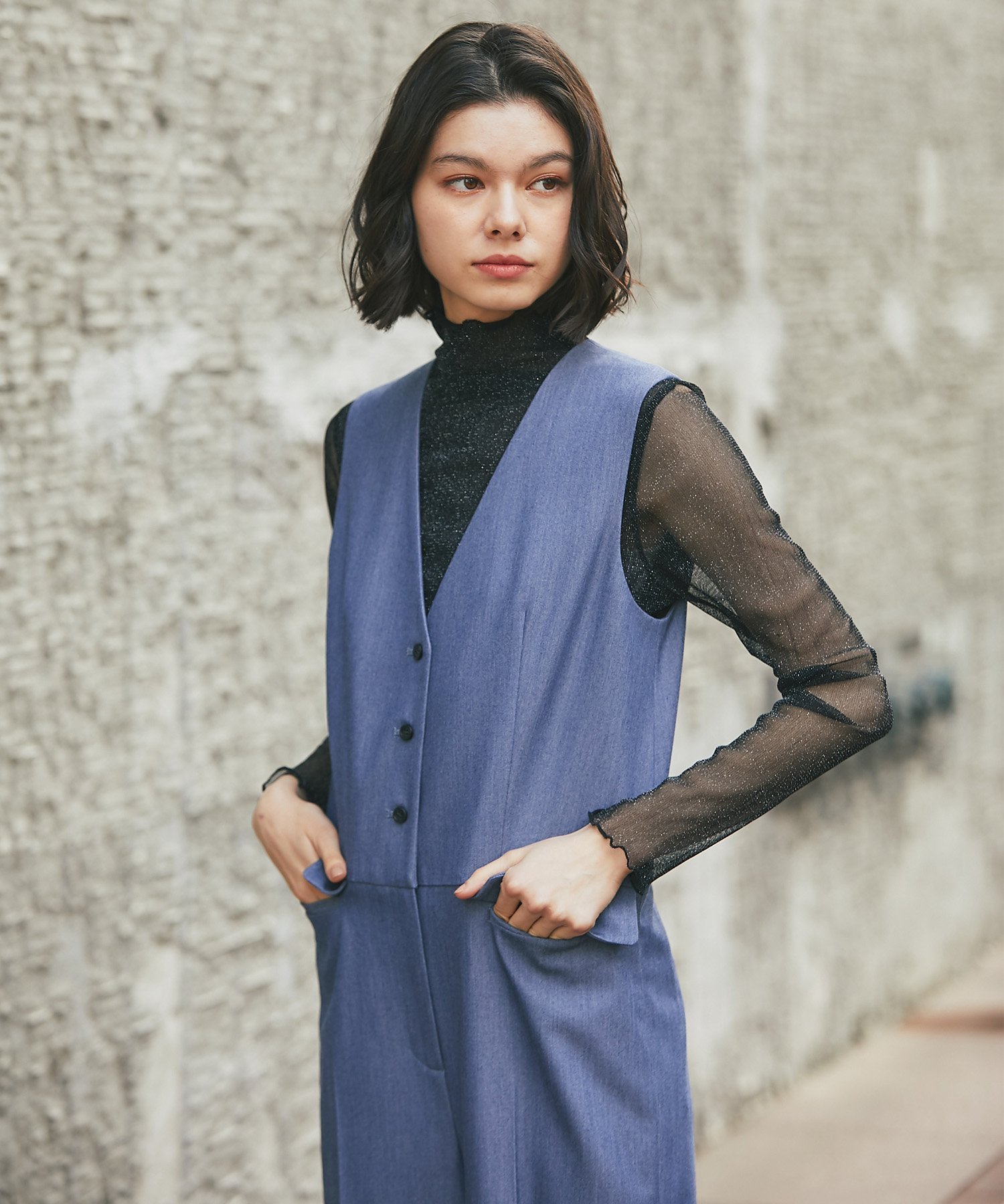 SMILE ORCHID｜ノースリーブVネックオールインワンパンツつなぎ