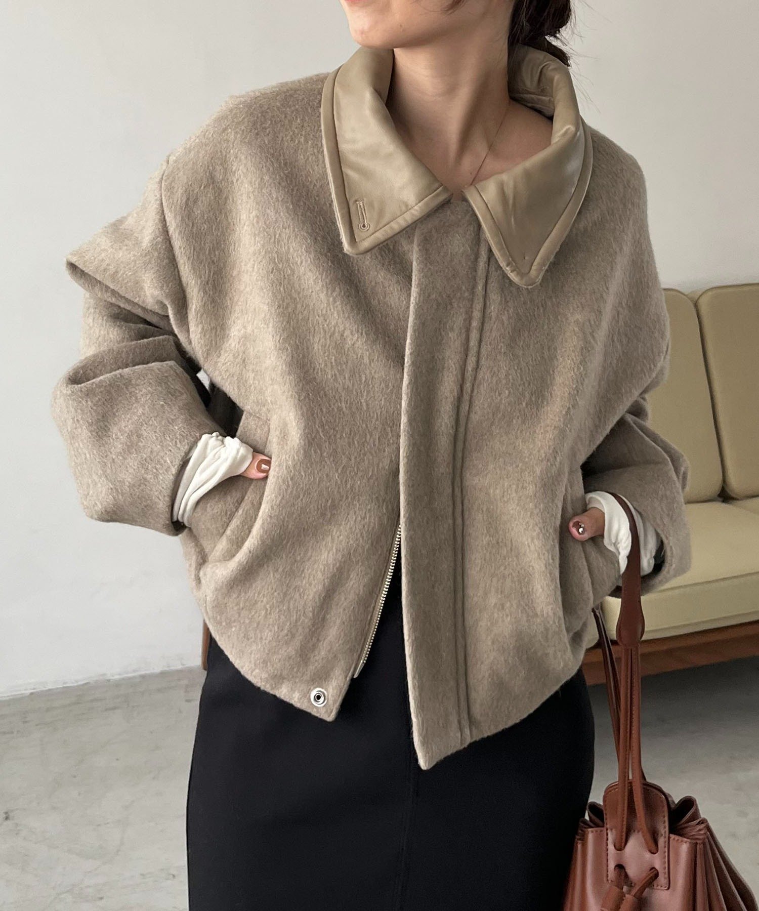 CAPRICIEUX LE'MAGE｜【2WAYで着用可能】スタンドウールショートコート