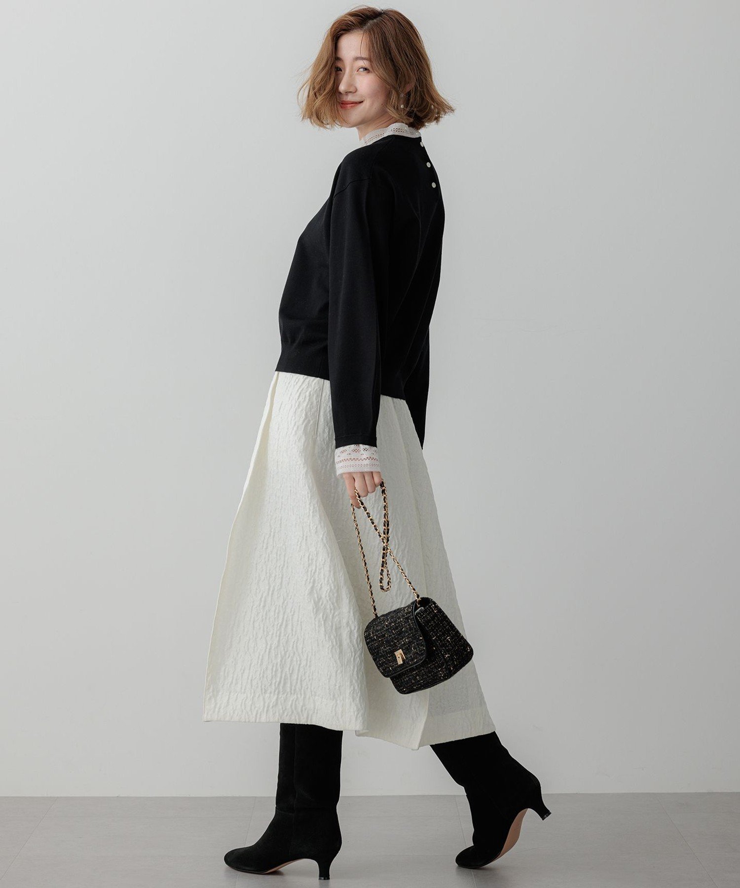 23区｜【洗える】ヴィスコースストレッチ レースコンビ ニット