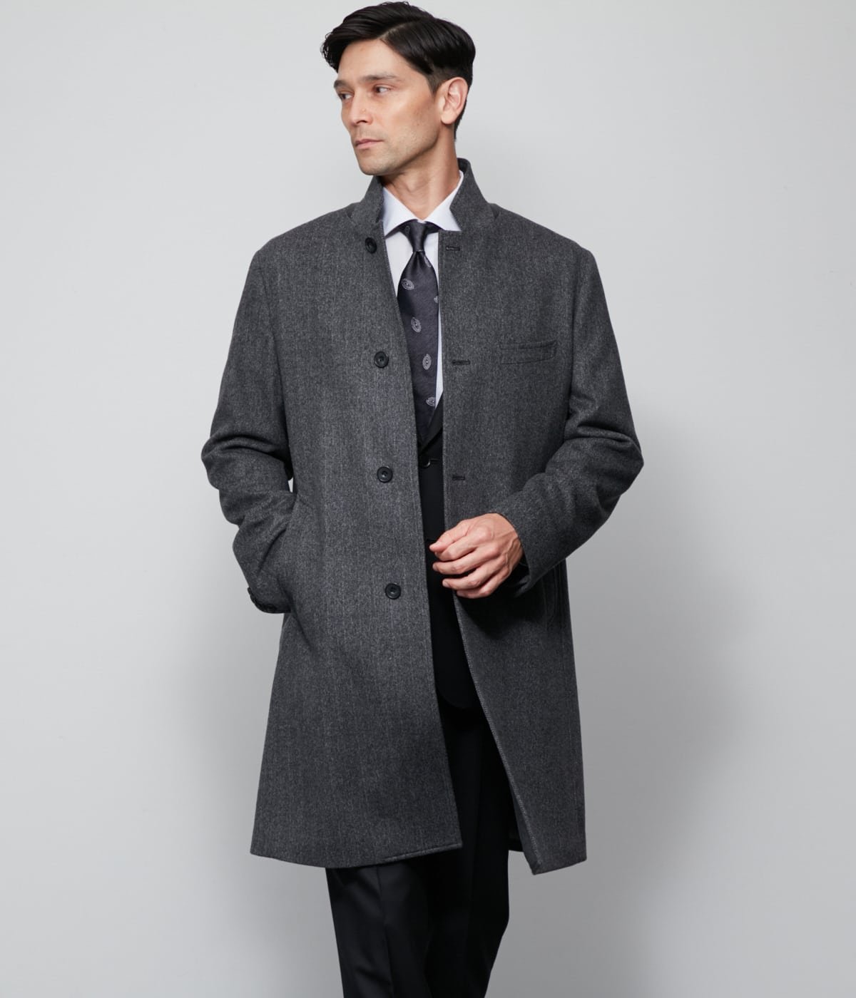 NEWYORKER｜カシミヤ混 ヘリンボーン ビーバー コンバーチブルカラー