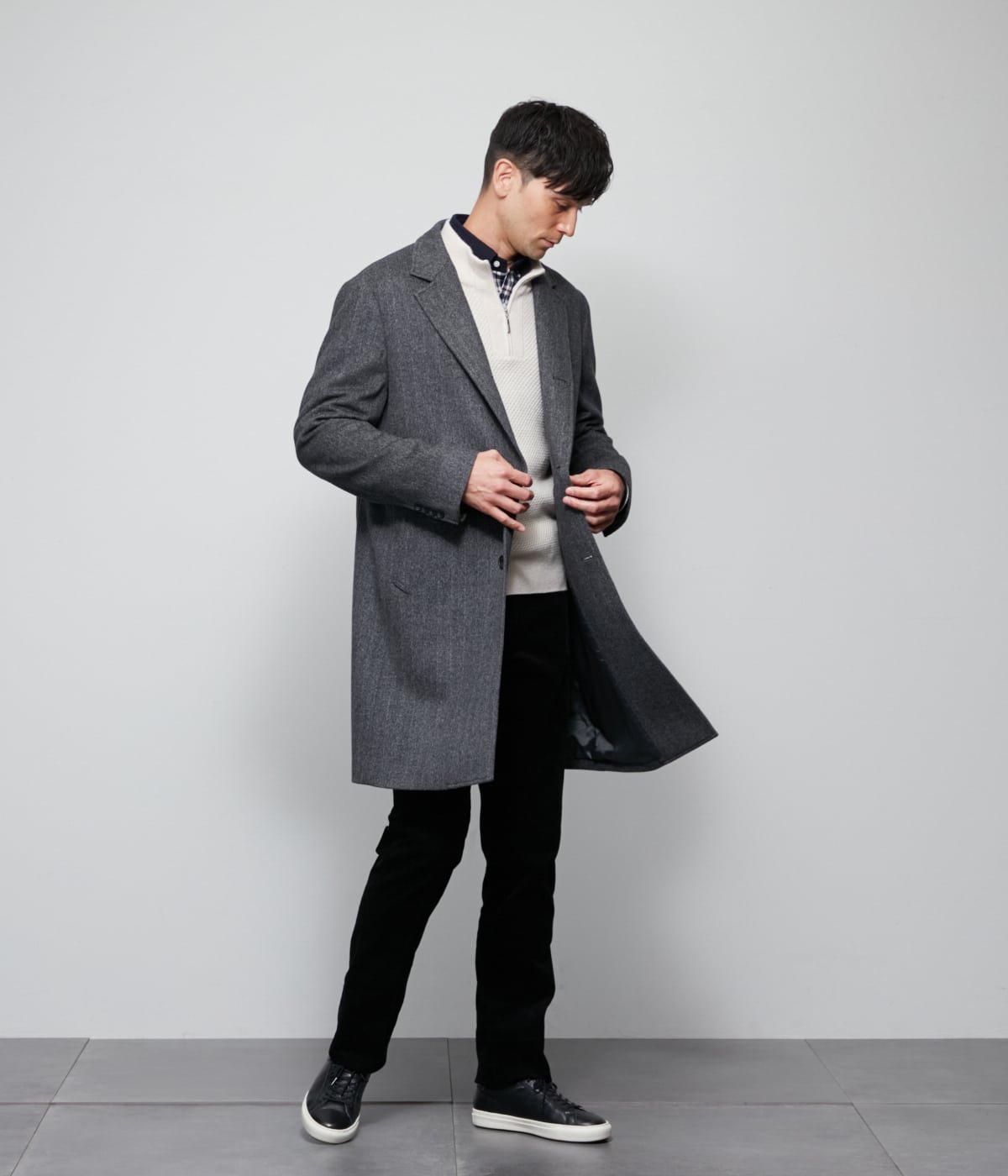 NEWYORKER｜カシミヤ混 ヘリンボーン ビーバー コンバーチブルカラー