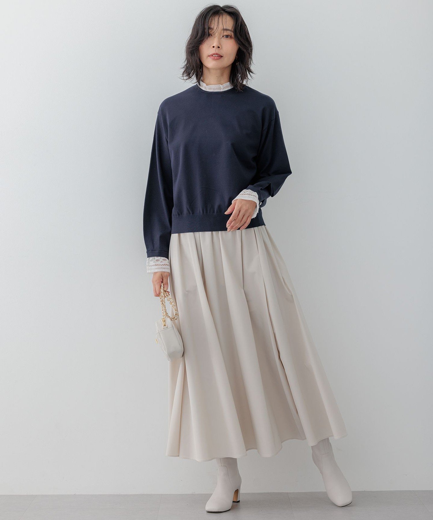 23区｜【洗える】ヴィスコースストレッチ レースコンビ ニット