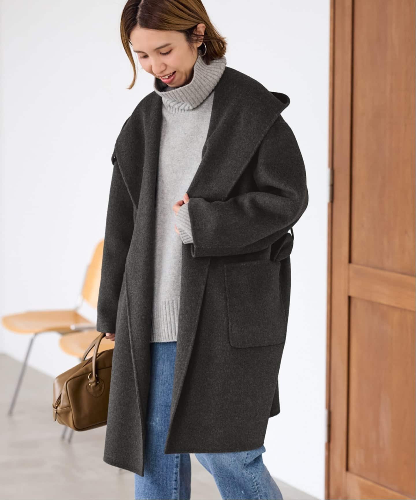 FRAMeWORK｜SUPER160'sフーディショートコート | Rakuten Fashion(楽天