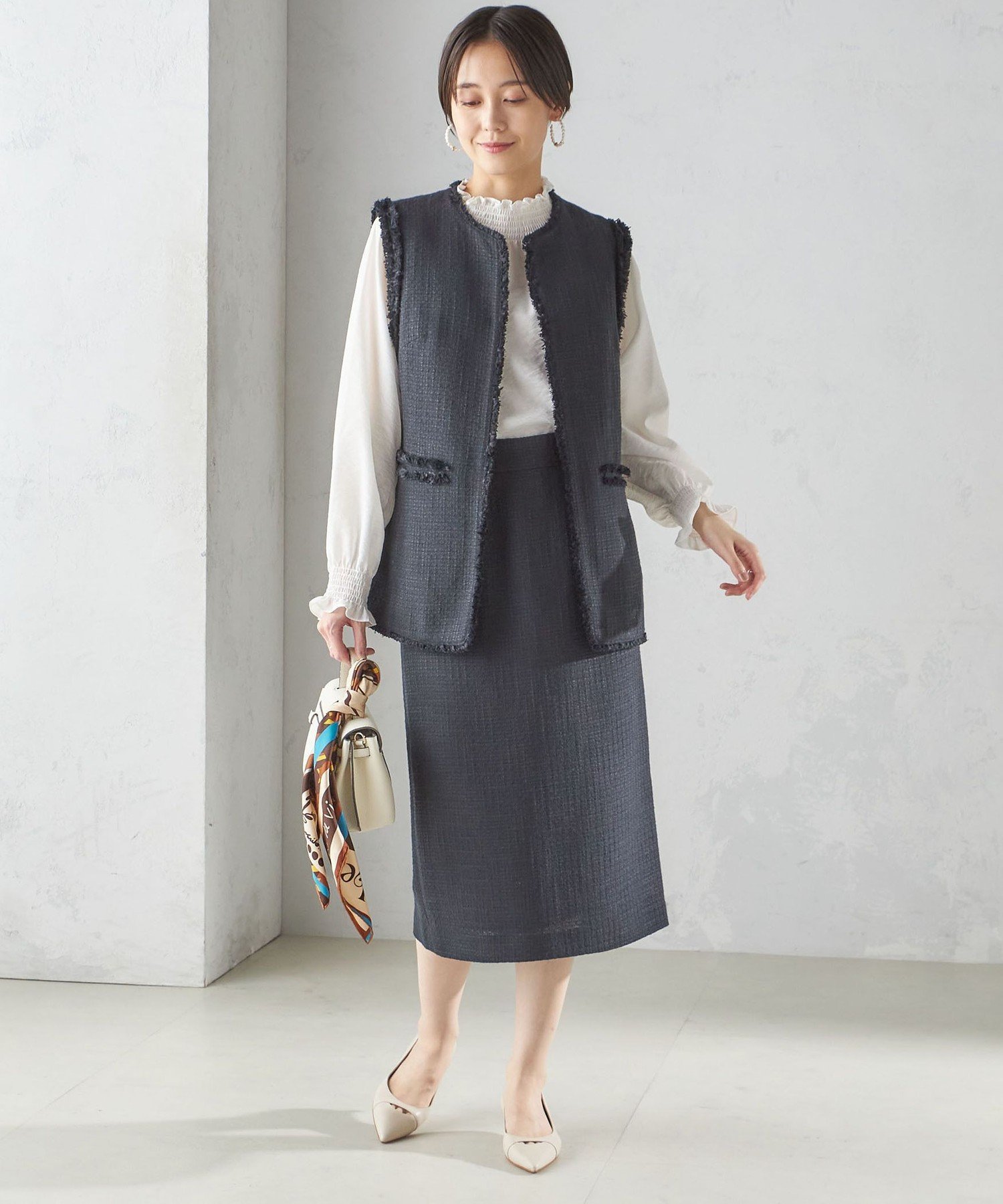 バズ　シャネルブラウンツイードタイトスカート34 SHIPS｜<セレモニー対応可>スラブ ツイード タイト スカート