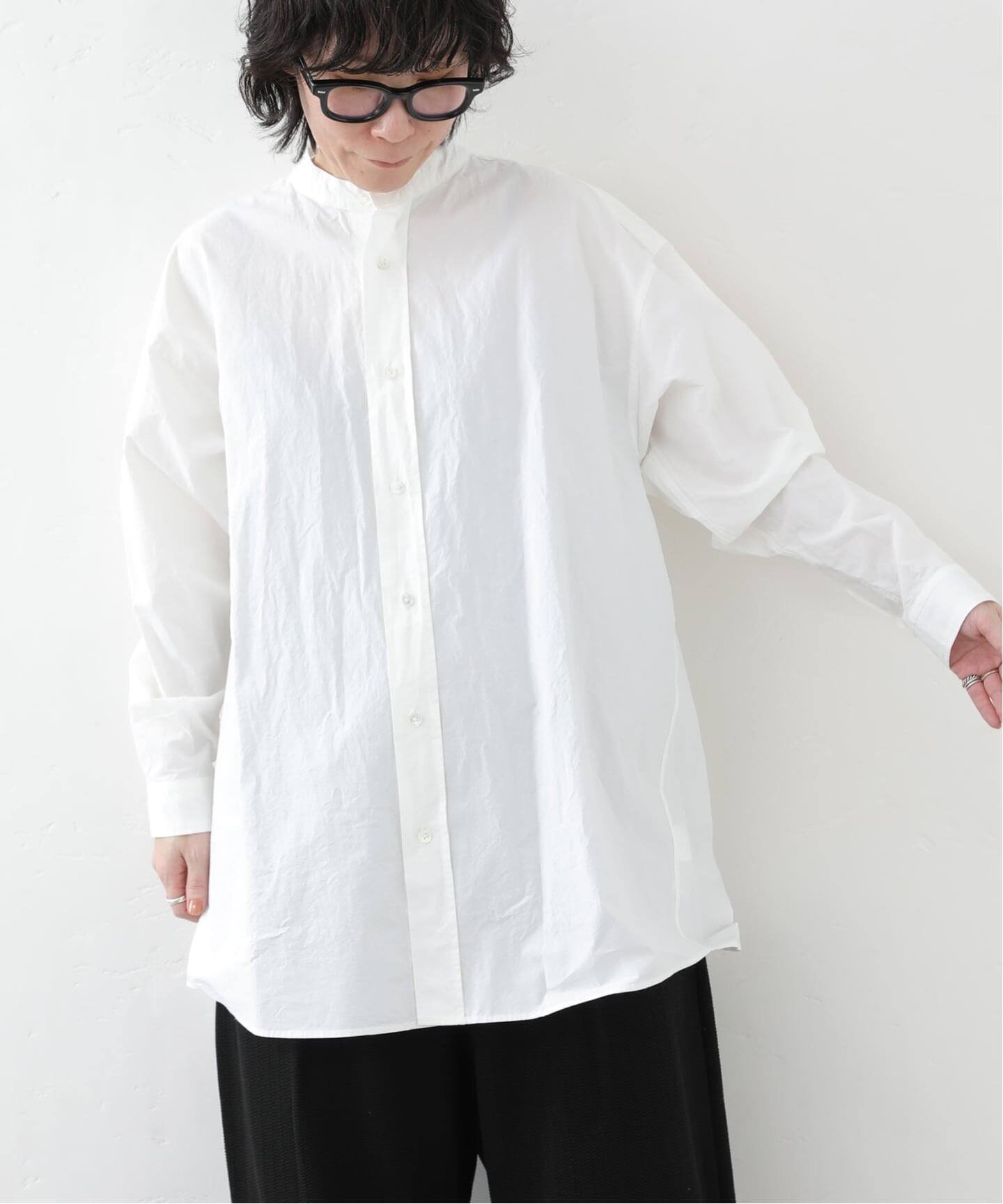 journal standard luxe｜60コットン スタンドカラーギャザーシャツ