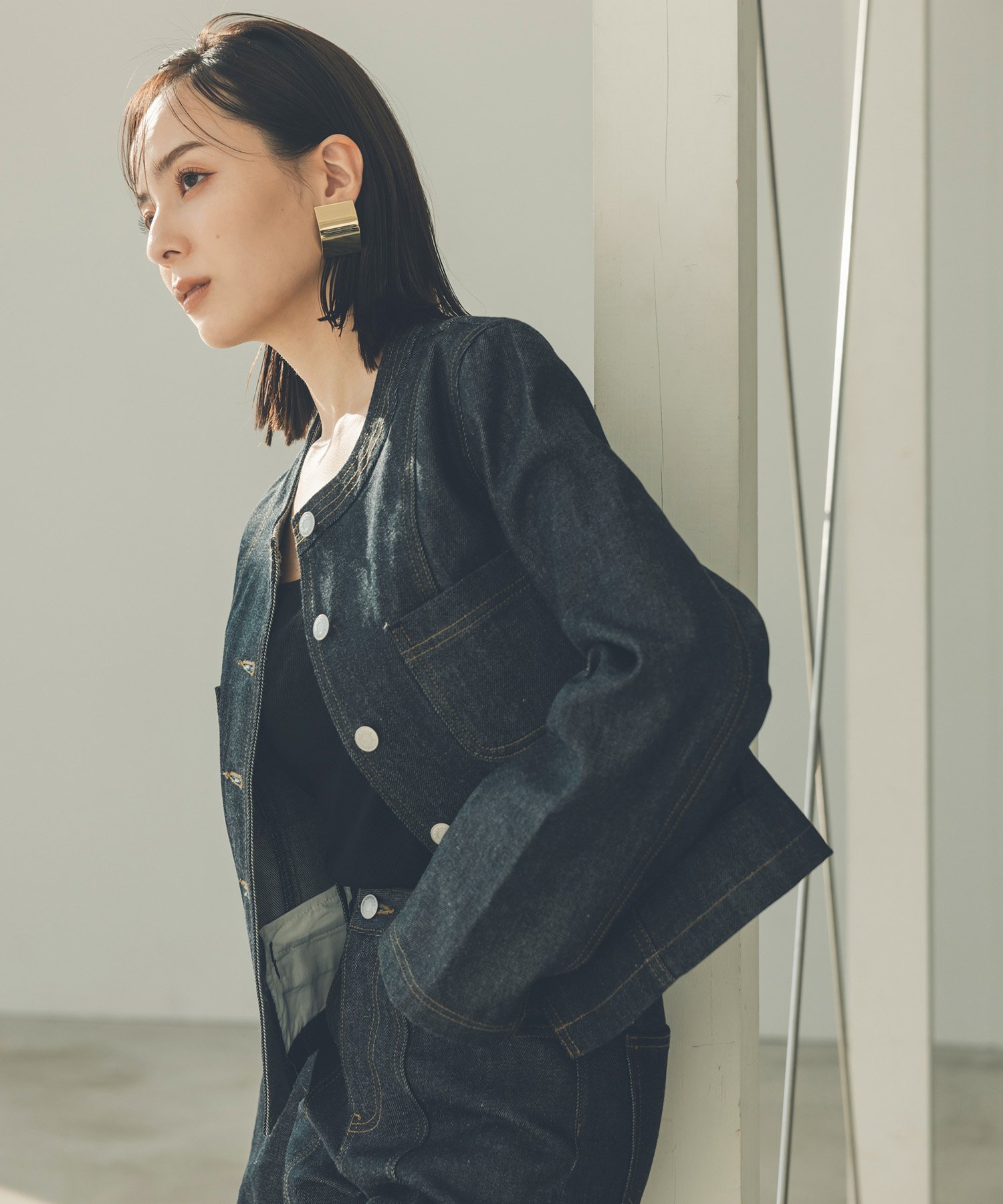 anuans｜ノーカラーデニムジャケット | Rakuten Fashion(楽天