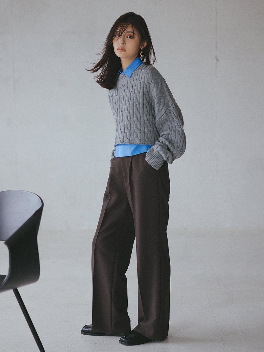 Mila Owen｜【セットアイテム】シャツレイヤードケーブル短丈ニット